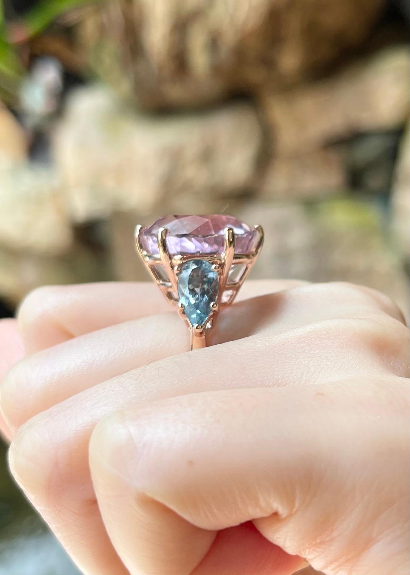Bague en kunzite et aigue-marine sertie en or rose 14 carats en vente 1
