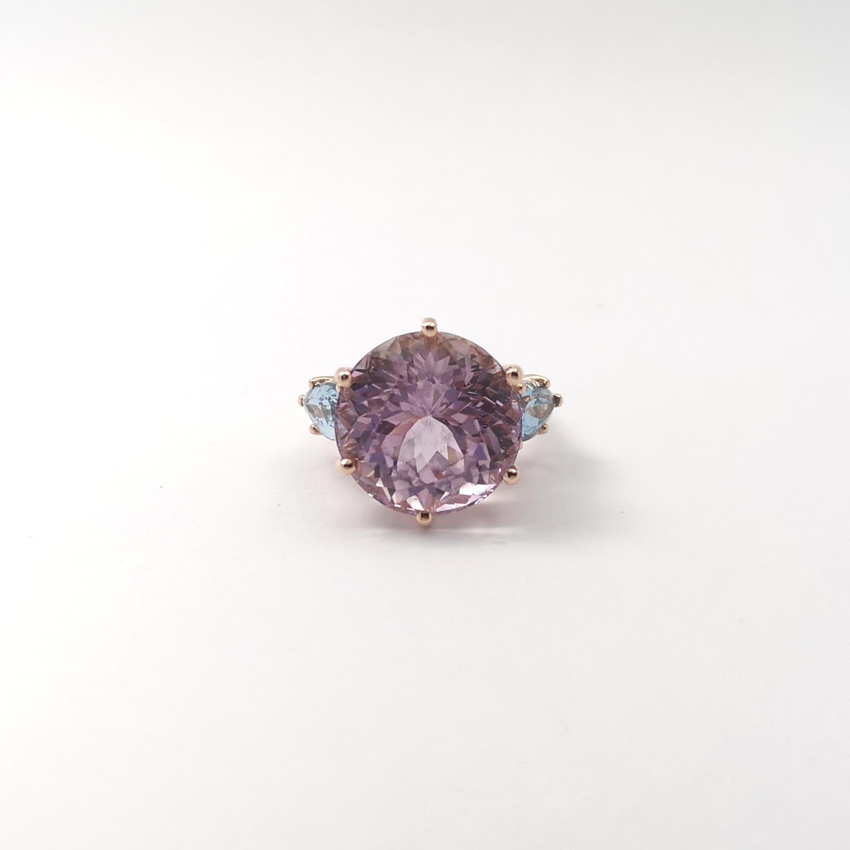 Bague en kunzite et aigue-marine sertie en or rose 14 carats en vente 2