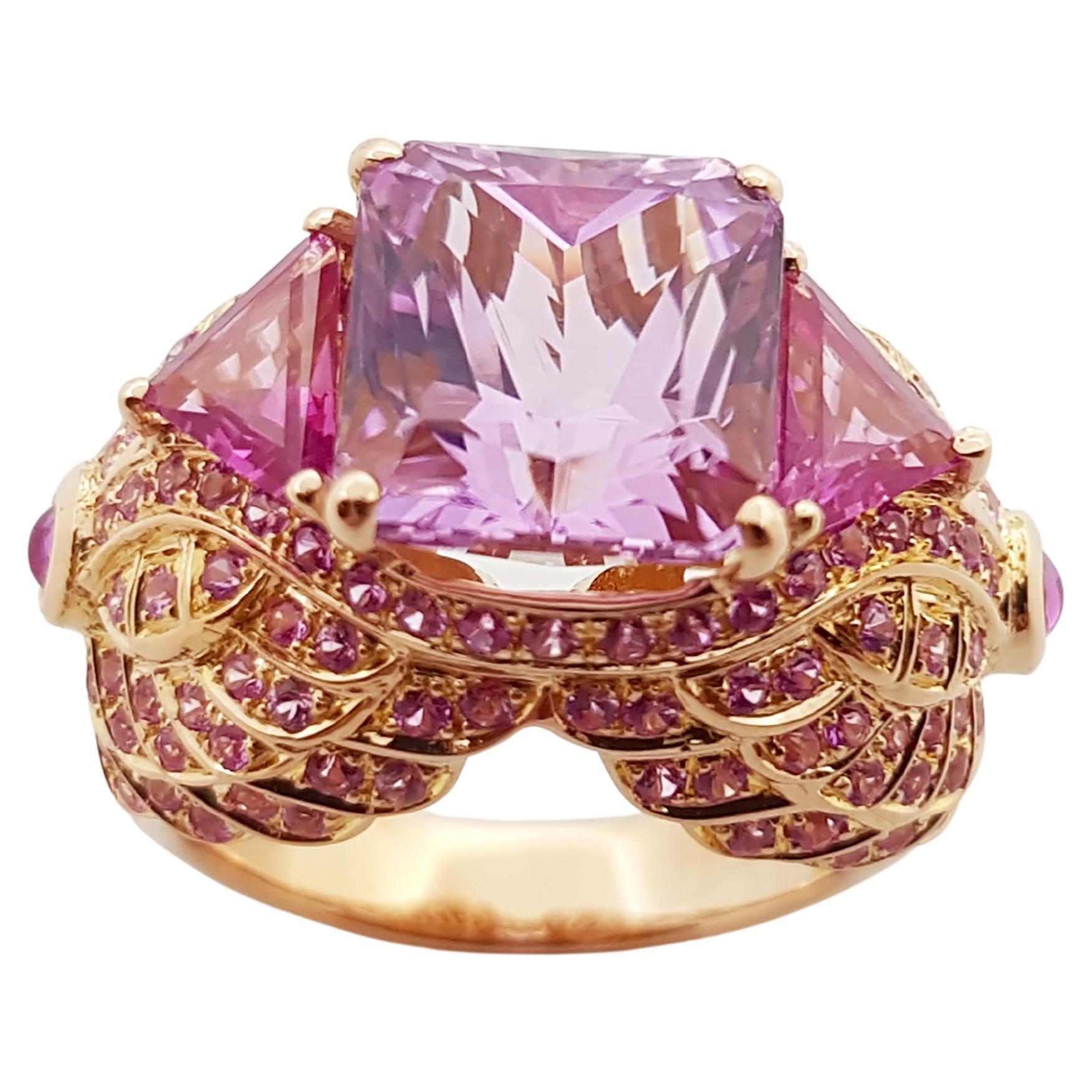 Kunzite with Pink Sapphire Ring Set 18 Karat Rose Gold Settings