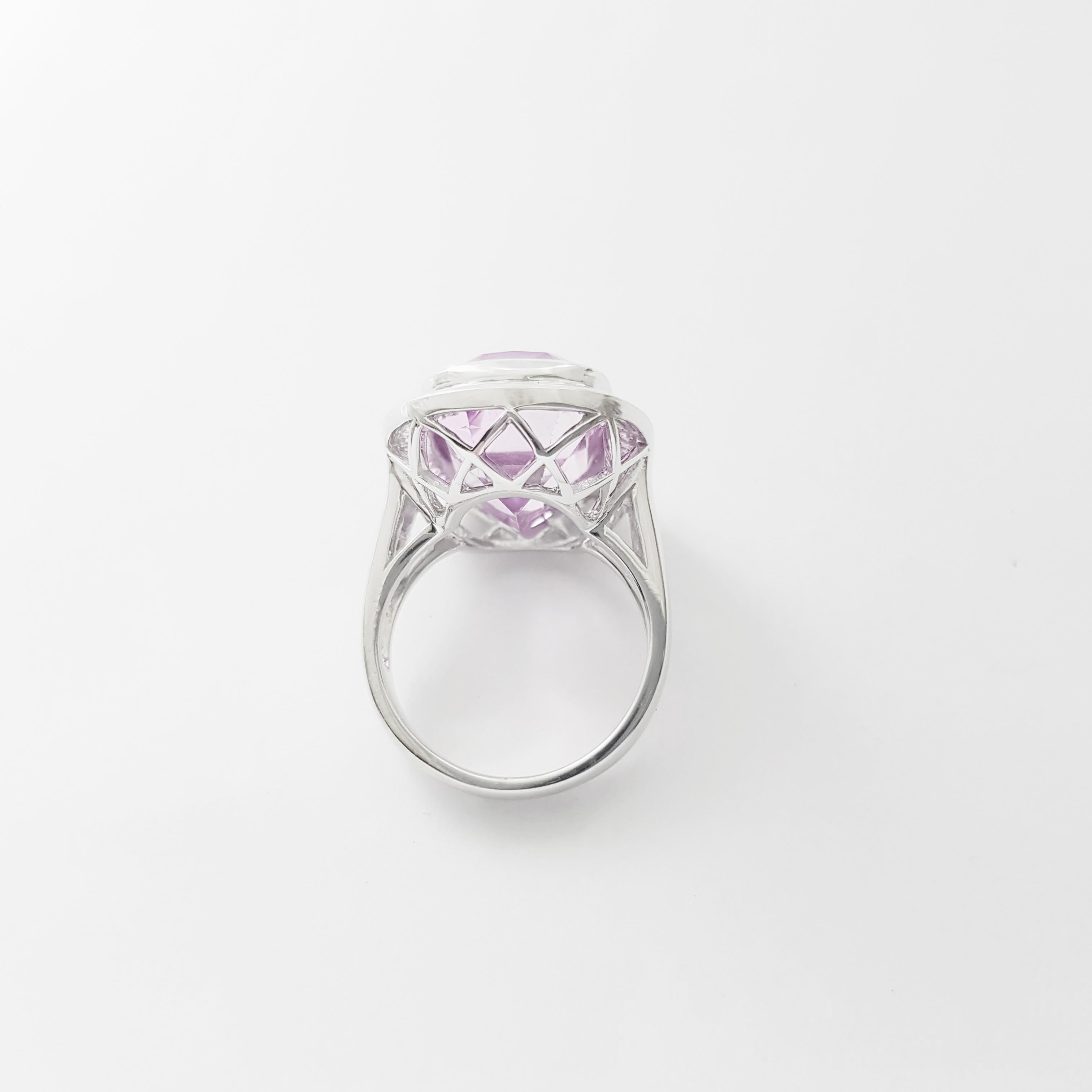 Kunzite with Pink Sapphire Ring set in 18K White Gold Settings For Sale 4