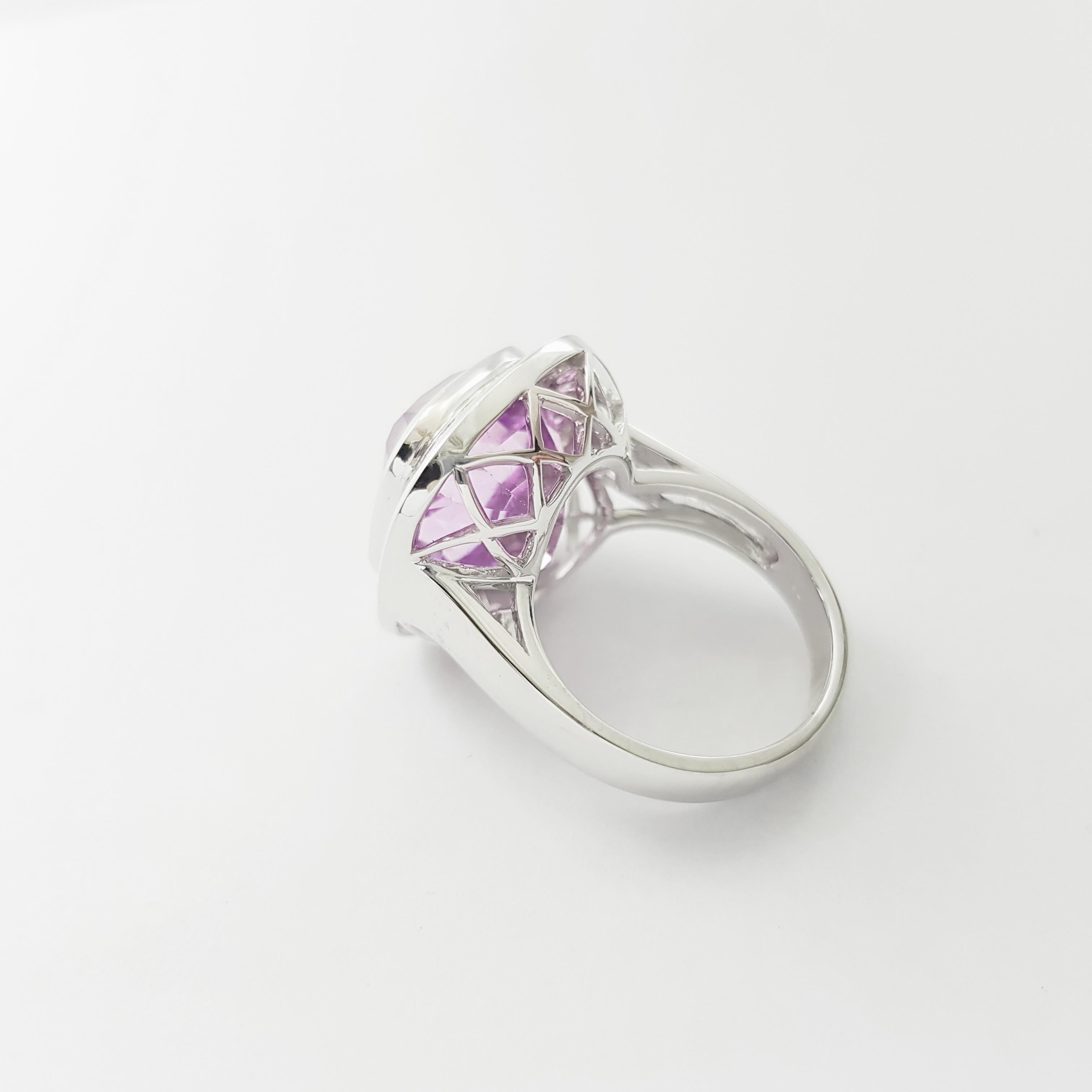 Kunzite with Pink Sapphire Ring set in 18K White Gold Settings For Sale 5