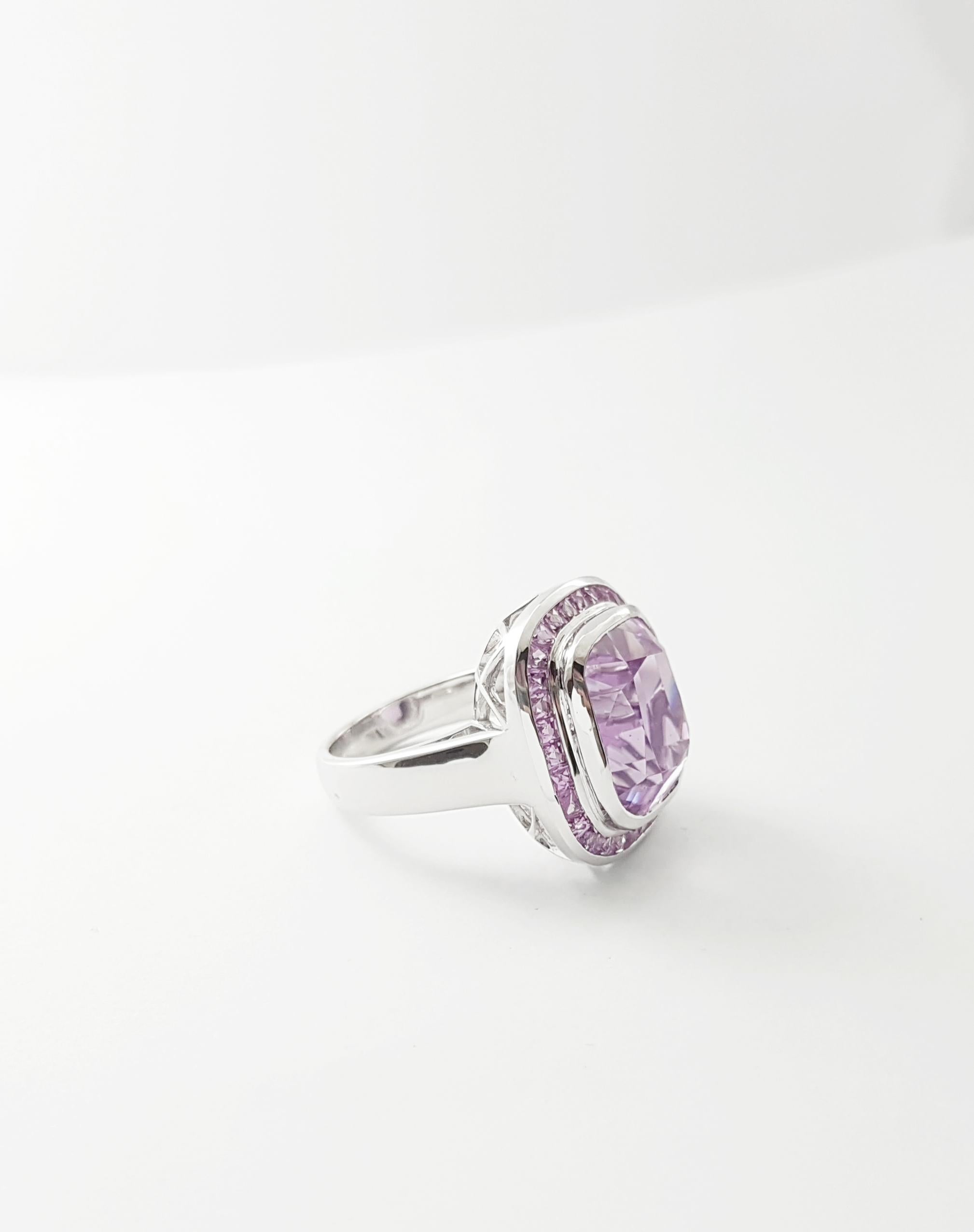 Kunzite with Pink Sapphire Ring set in 18K White Gold Settings For Sale 8