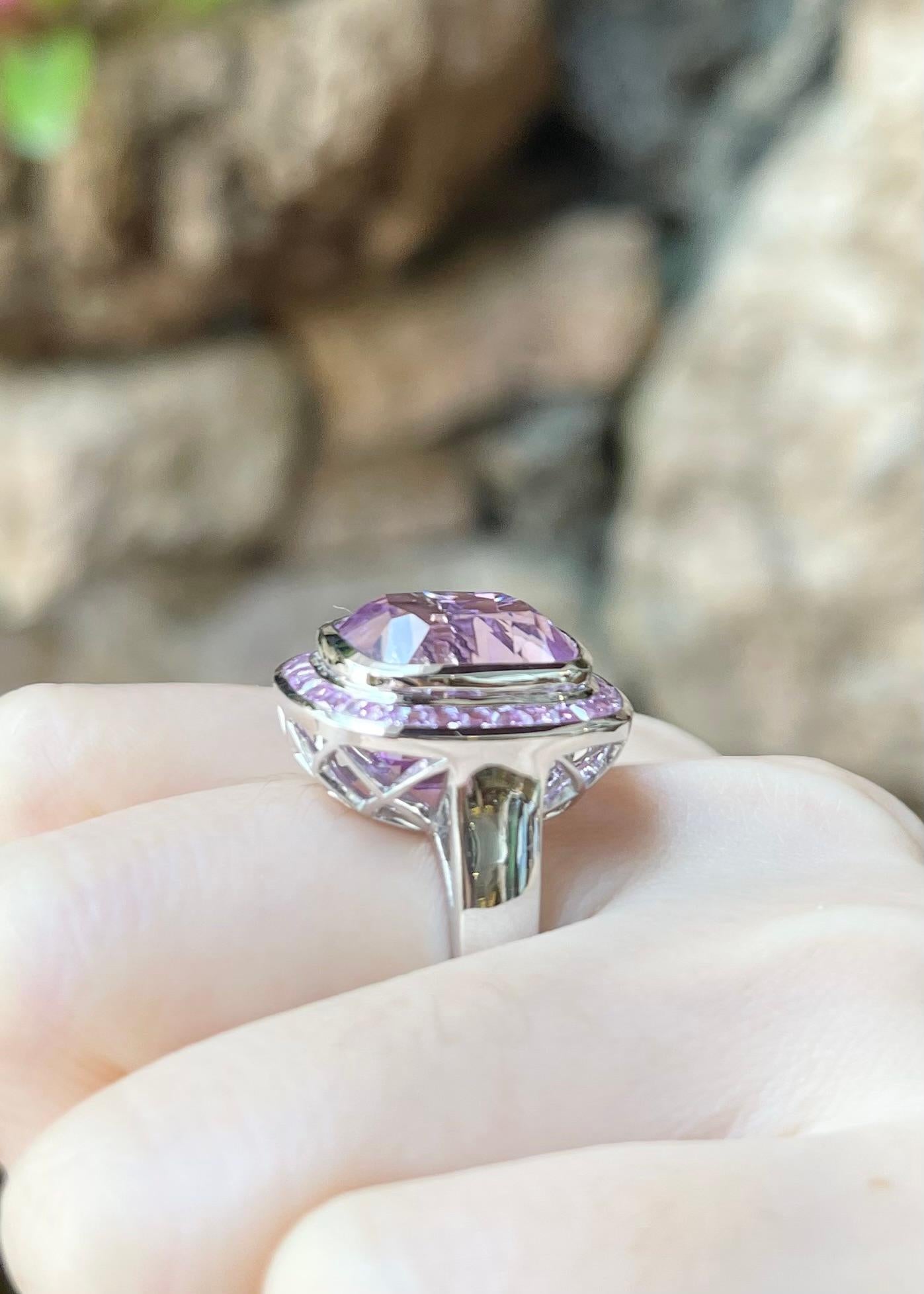 Women's Kunzite with Pink Sapphire Ring set in 18K White Gold Settings For Sale