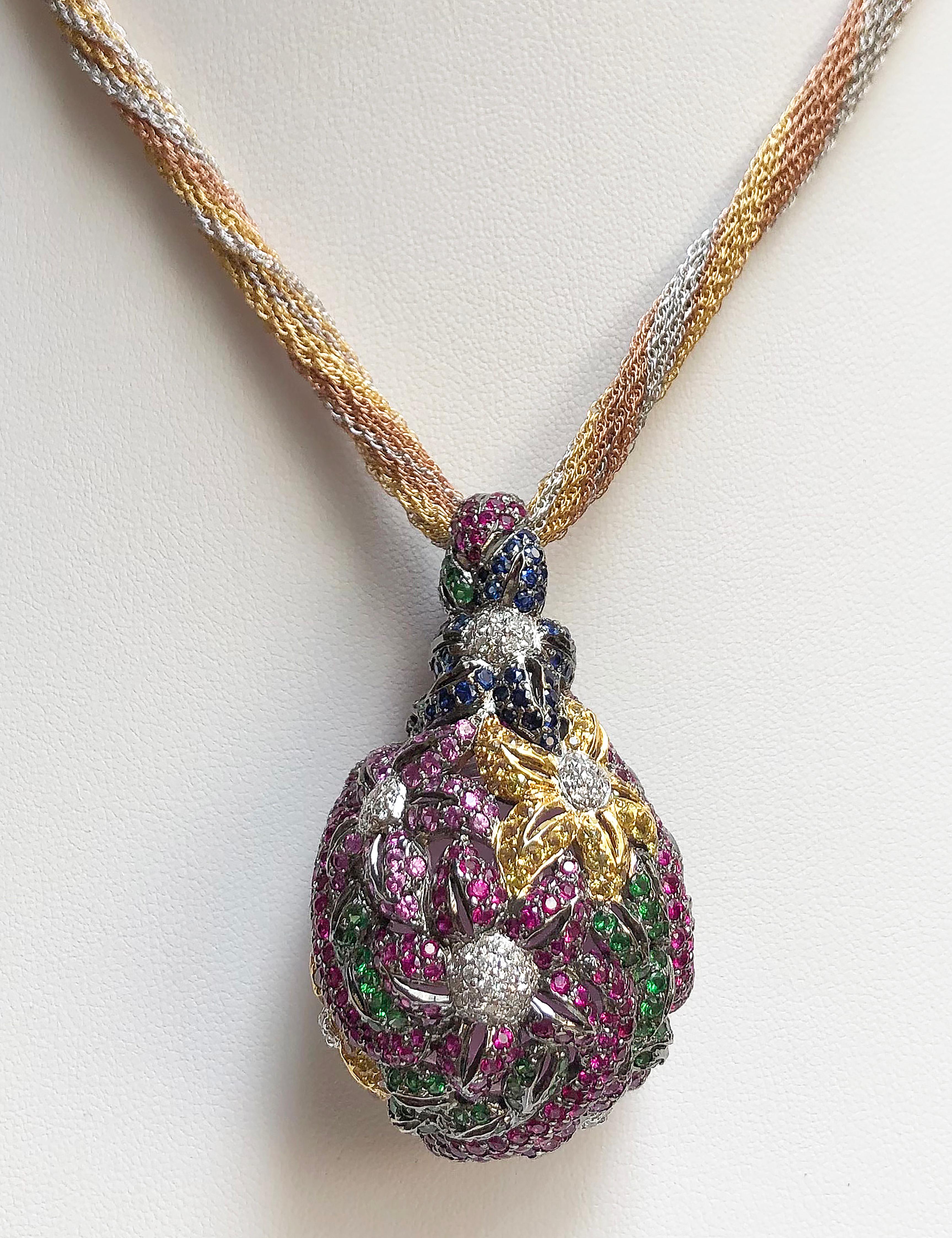 Colgantes de Kunzita con Rubí, Zafiro Azul, Tsavorita y Diamante Oro de 18 Kilates Corte mixto en venta