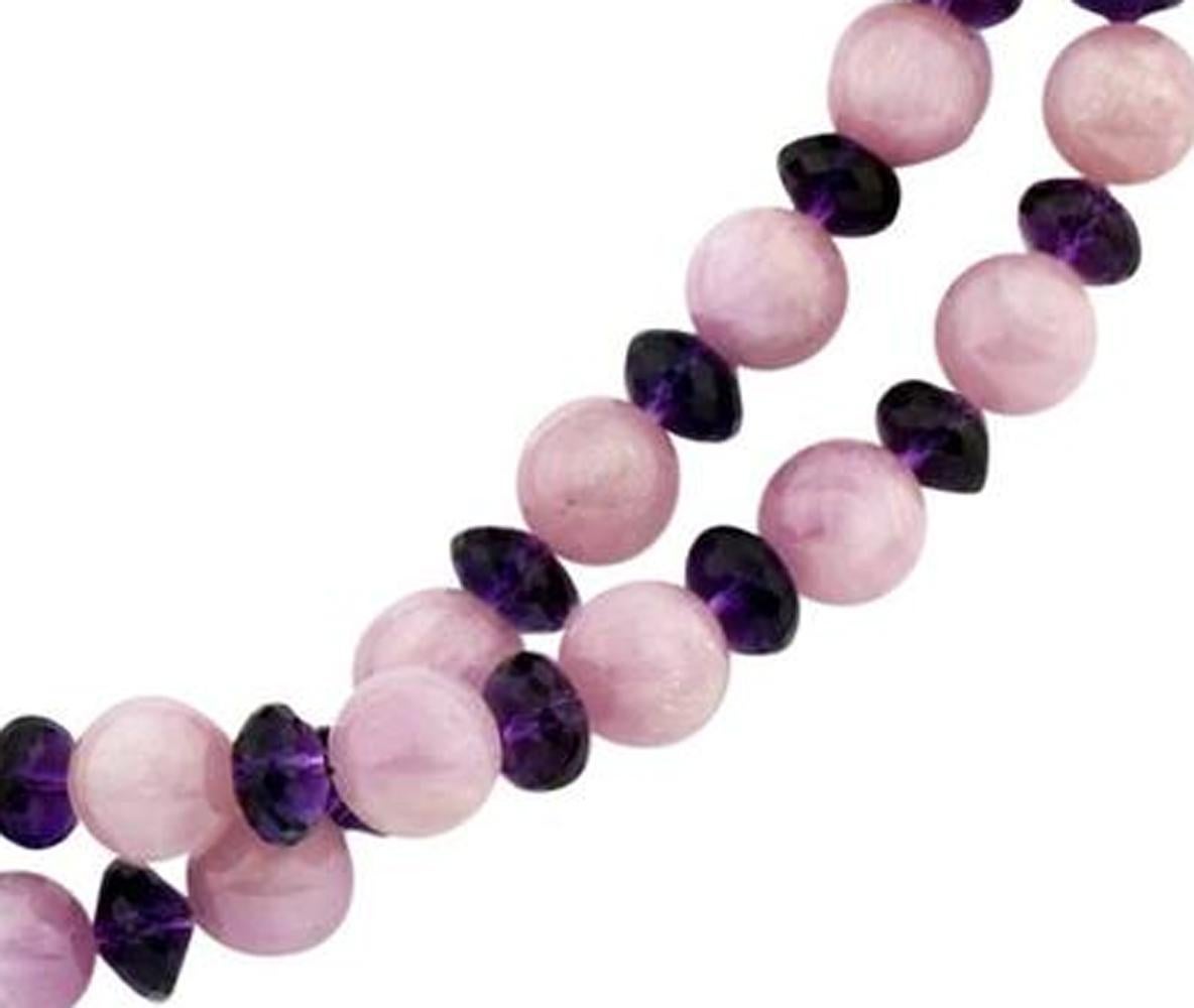 Mixed Cut Classic Double Strand Kunzite Rock & Sparkling Amethysts Necklace