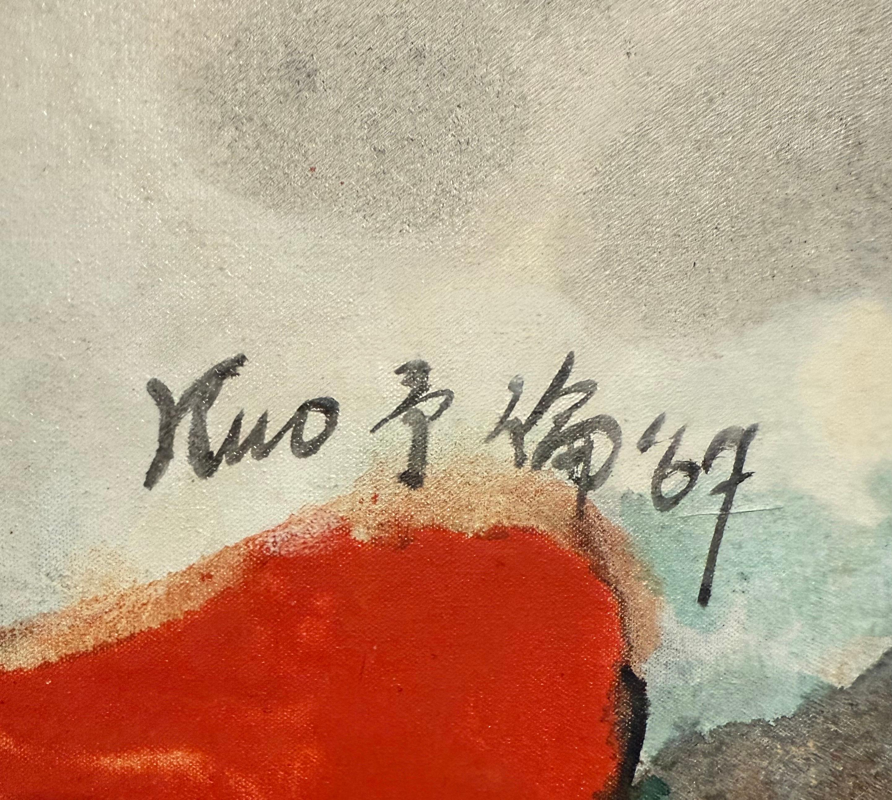 Large Abstract Expressionist Lotus Flower Taiwanese Chinese Painting Kuo Yu-Lun For Sale 7