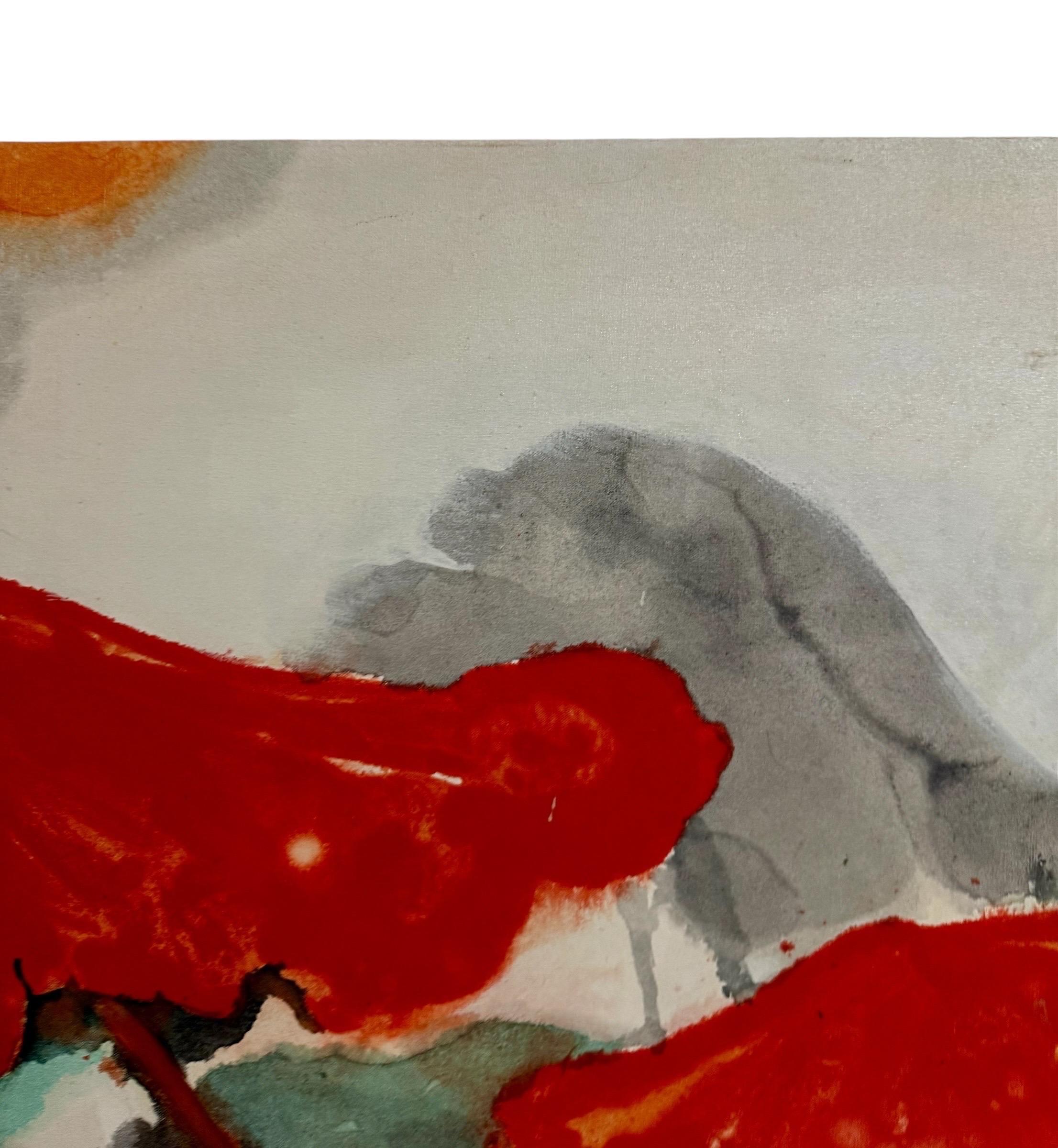 Large Abstract Expressionist Lotus Flower Taiwanese Chinese Painting Kuo Yu-Lun For Sale 8