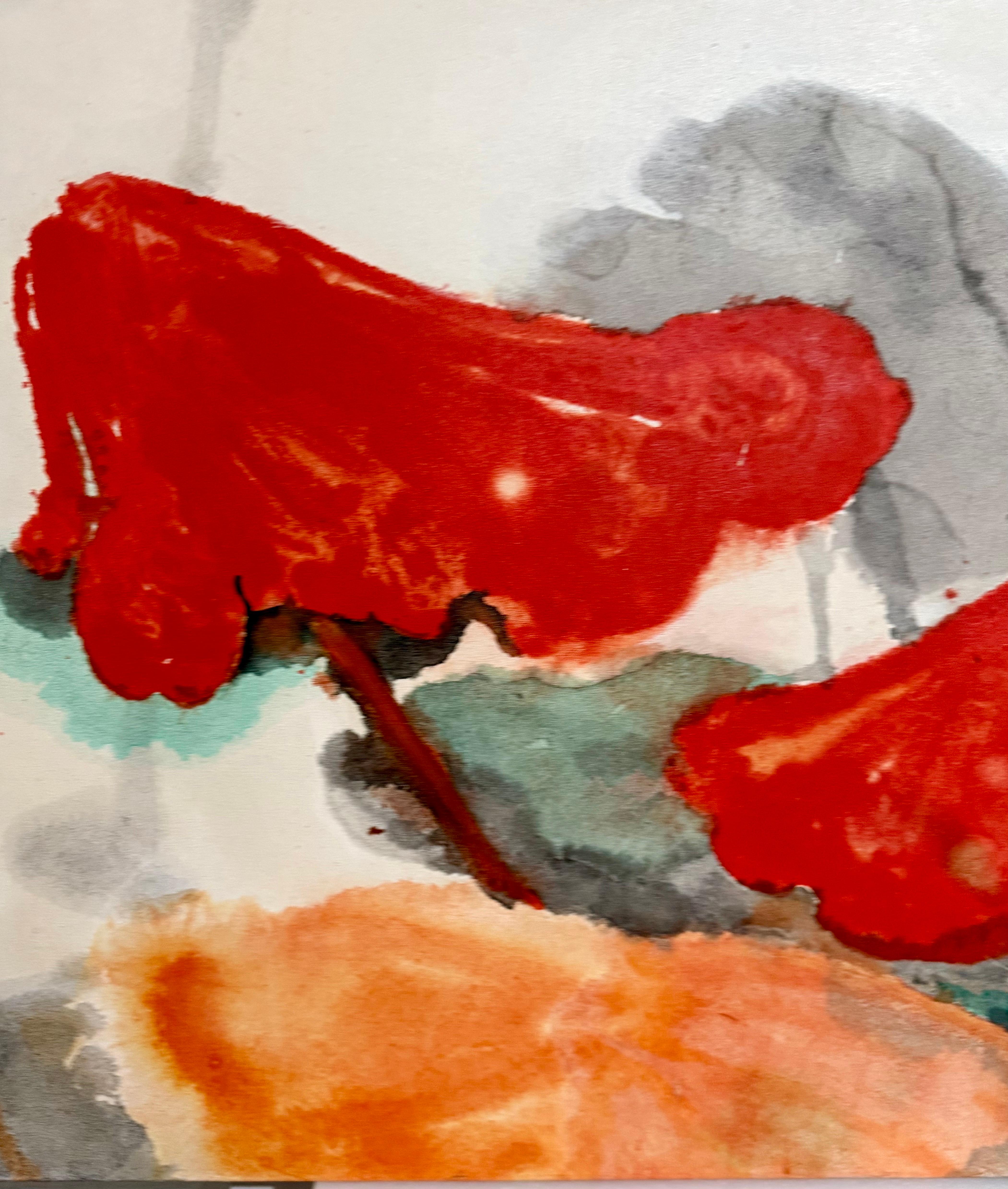 Large Abstract Expressionist Lotus Flower Taiwanese Chinese Painting Kuo Yu-Lun For Sale 9