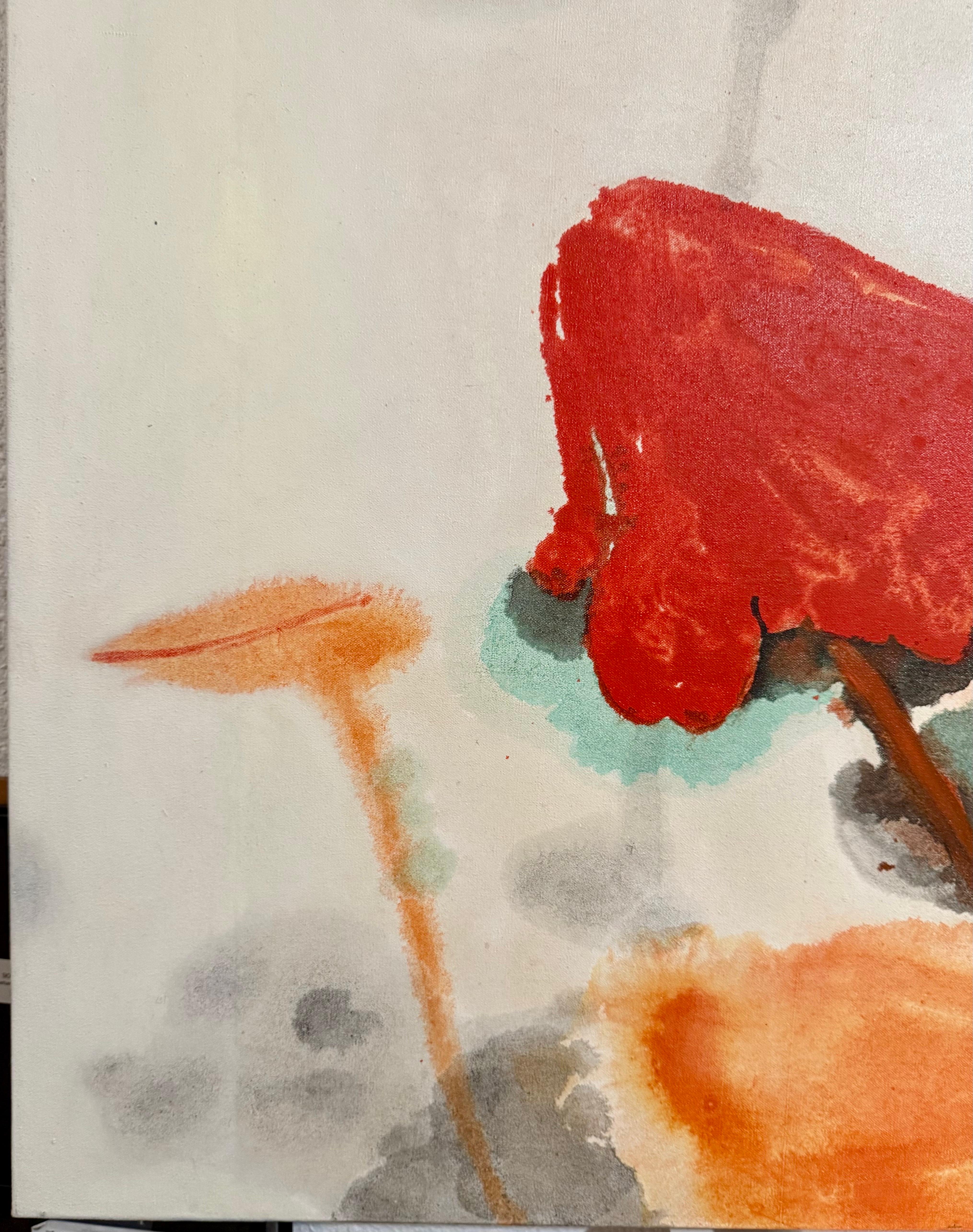 Large Abstract Expressionist Lotus Flower Taiwanese Chinese Painting Kuo Yu-Lun For Sale 12