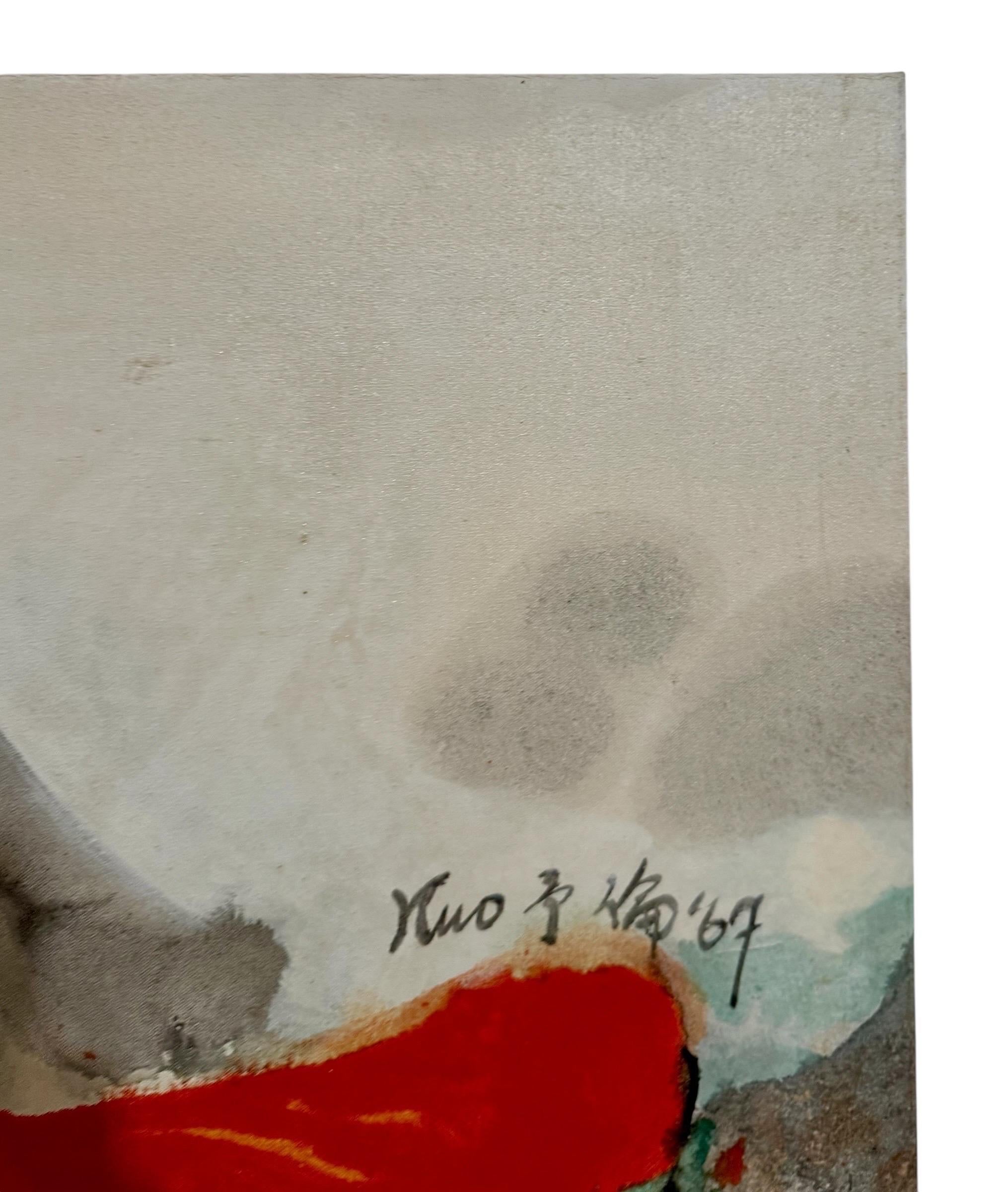 Large Abstract Expressionist Lotus Flower Taiwanese Chinese Painting Kuo Yu-Lun For Sale 4