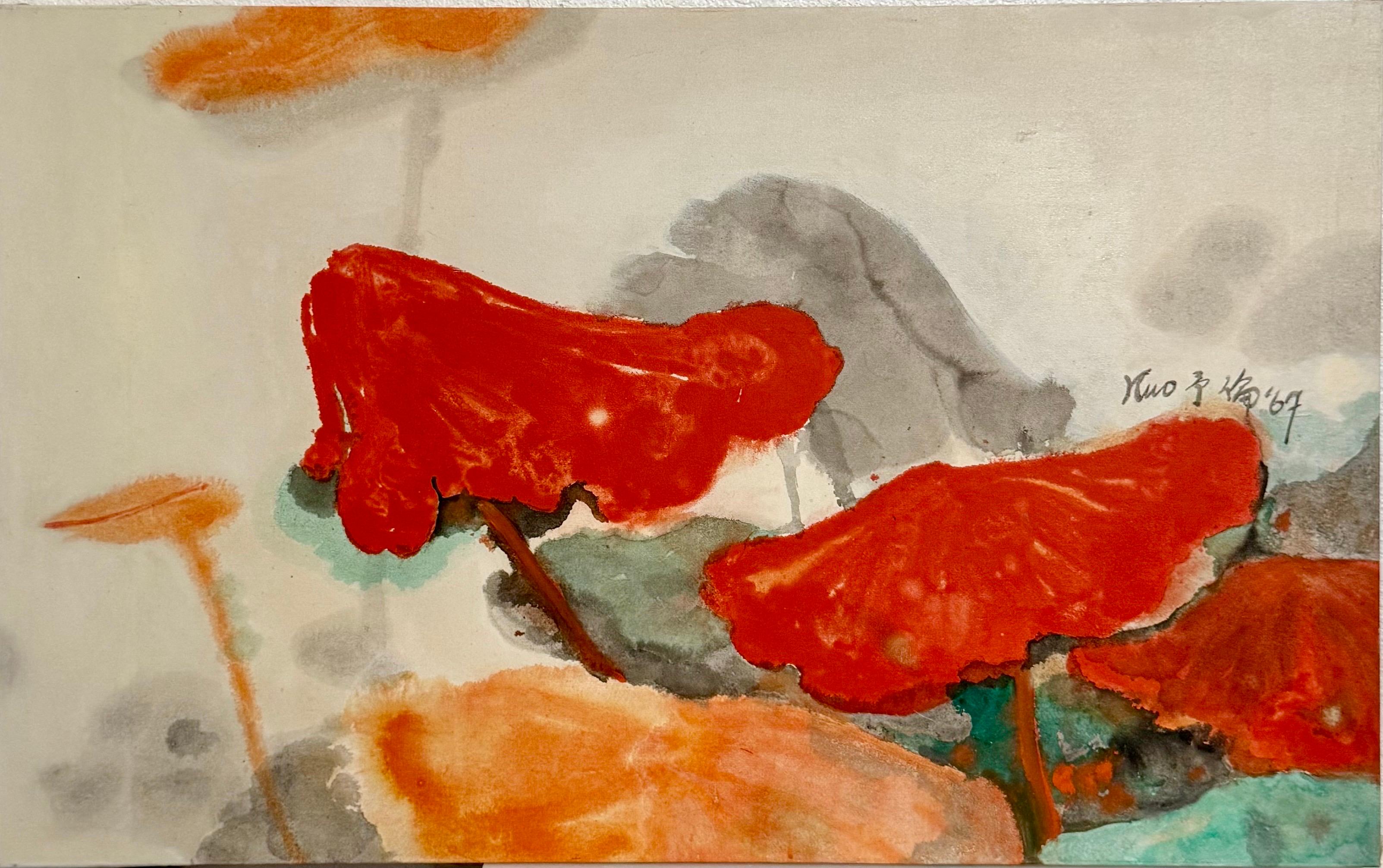 Large Abstract Expressionist Lotus Flower Taiwanese Chinese Painting Kuo Yu-Lun For Sale 5