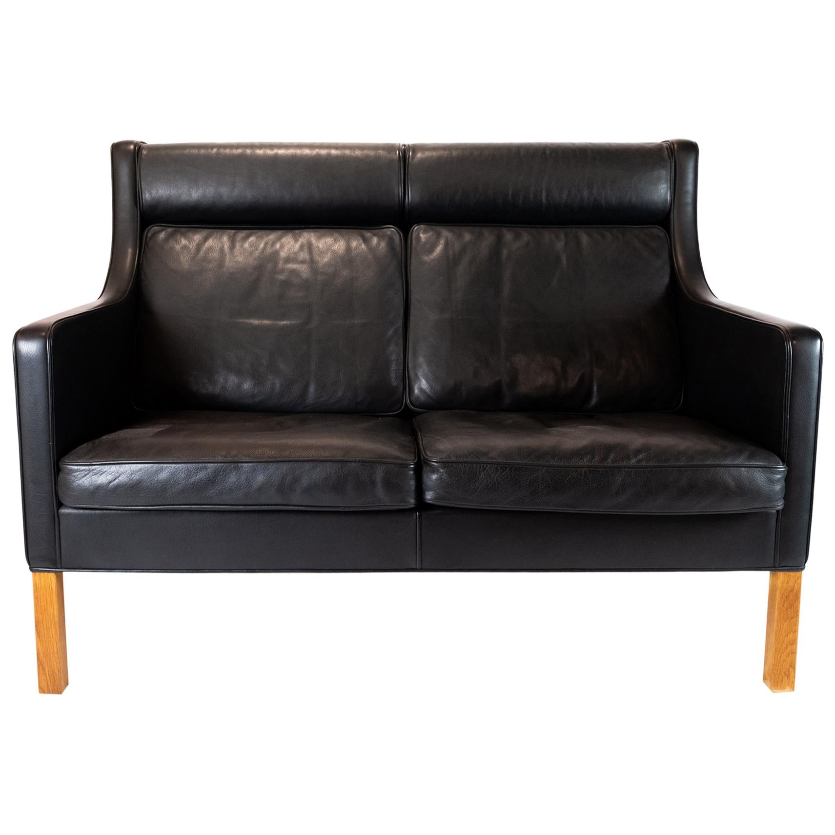 Kupe 2-Seat Sofa Model 2192 Made In Black Leather By Børge Mogensen From 1970s