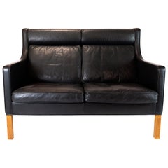 Kupe 2-Seat Sofa Model 2432 Made In Black Leather By Børge Mogensen From 1970s