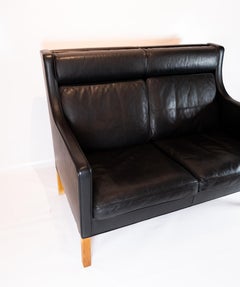 Kupe 2-Seat Sofa Model 2432 Made In Black Leather By Børge Mogensen From 1970s