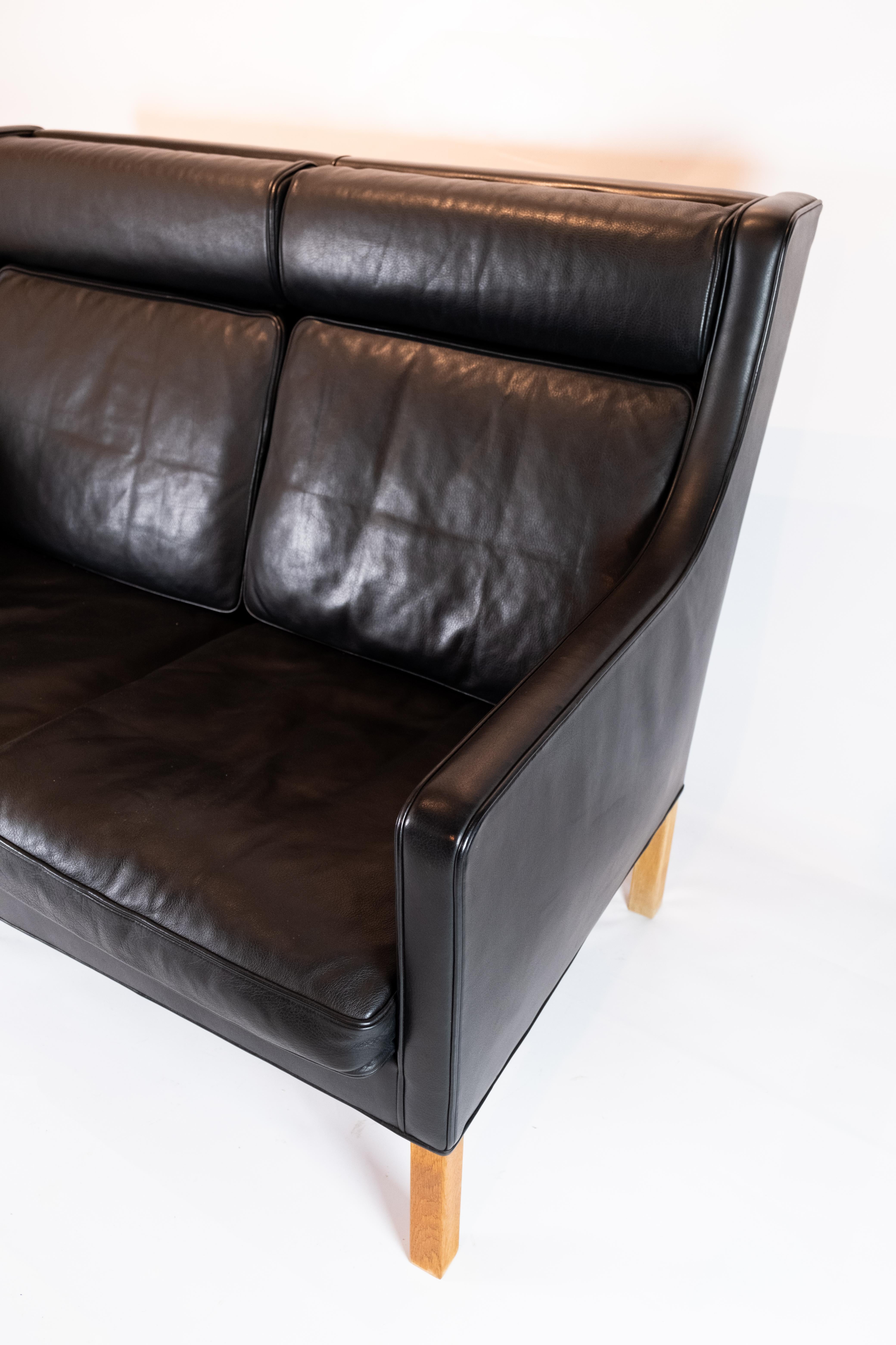 Mid-Century Modern Kupe 2-Seat Sofa Model 2192 Made In Black Leather By Børge Mogensen From 1970s For Sale