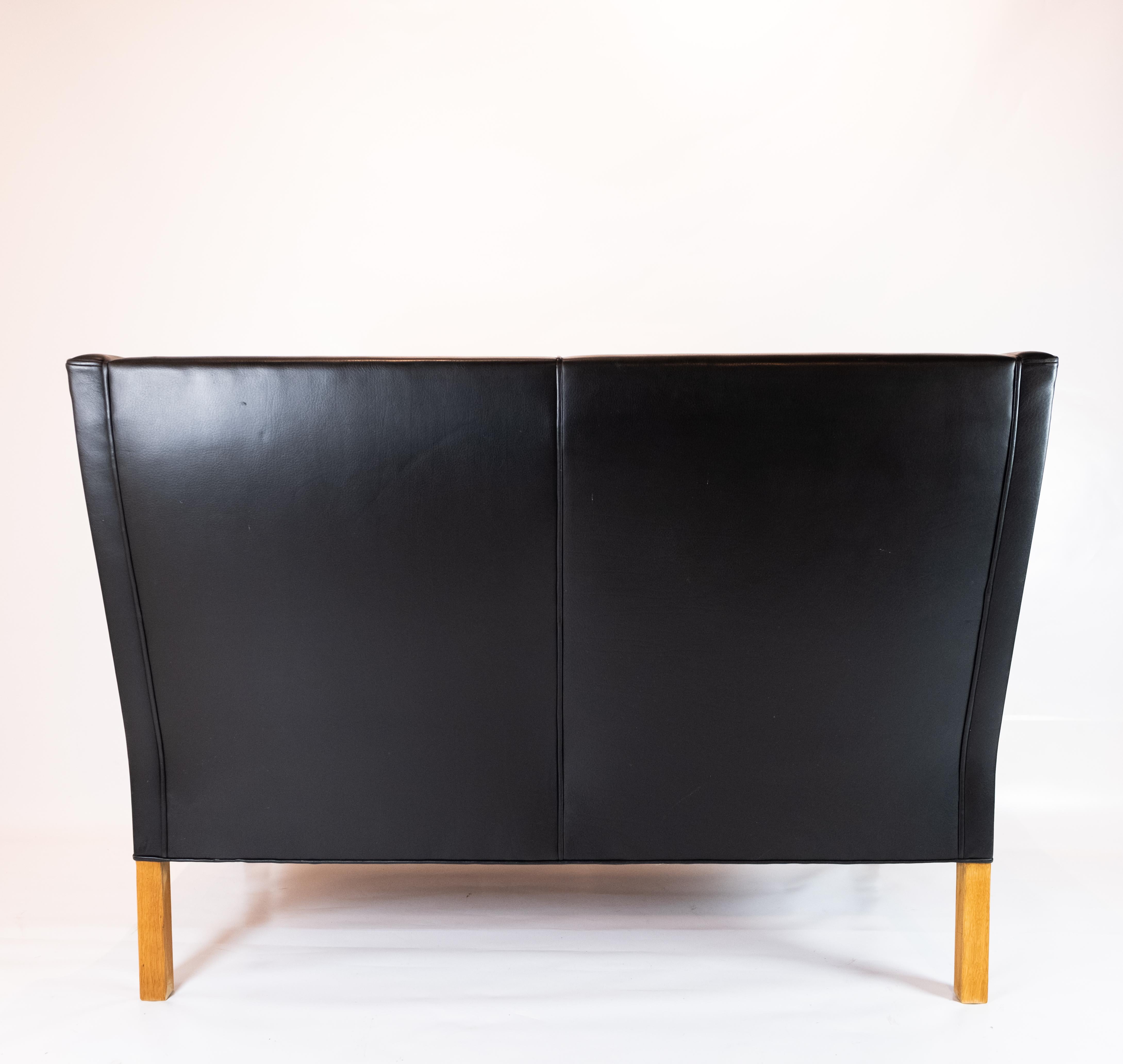 Late 20th Century Kupe 2-Seat Sofa Model 2192 Made In Black Leather By Børge Mogensen From 1970s For Sale