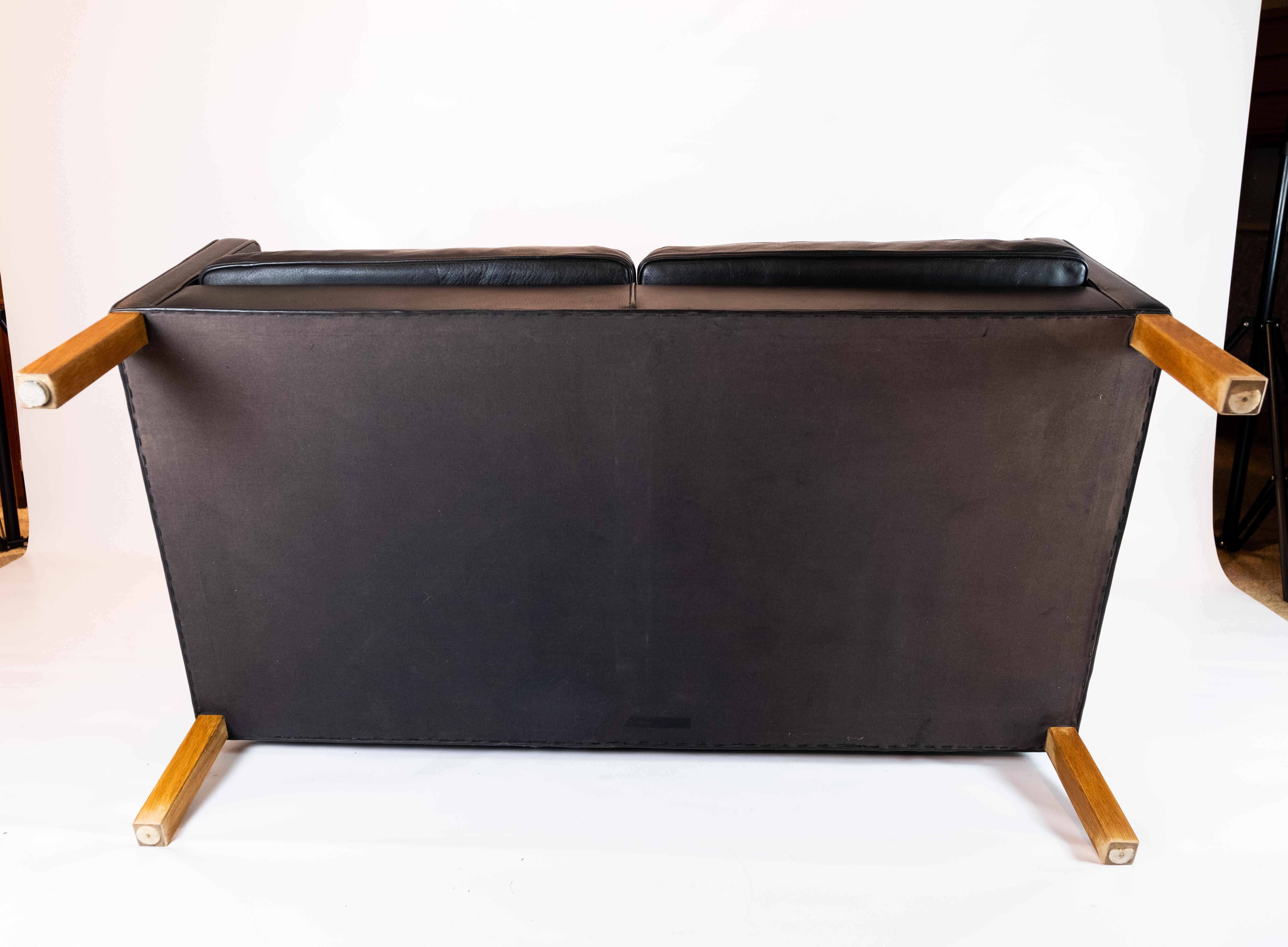 Kupe 2-Seat Sofa Model 2192 Made In Black Leather By Børge Mogensen From 1970s For Sale 1