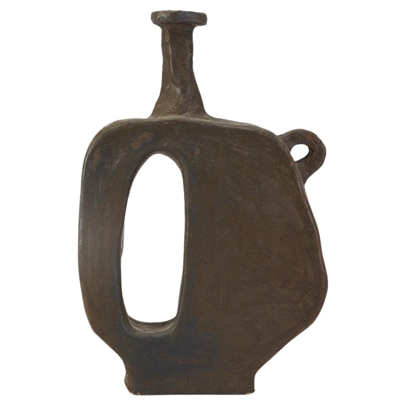 Plain Dark Brown Flat Ceramic Vessel, Body Large Opening by Willem Van Hooff