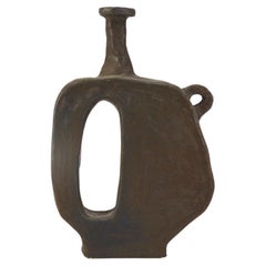Plain Dark Brown Flat Ceramic Vessel, Body Large Opening by Willem Van Hooff