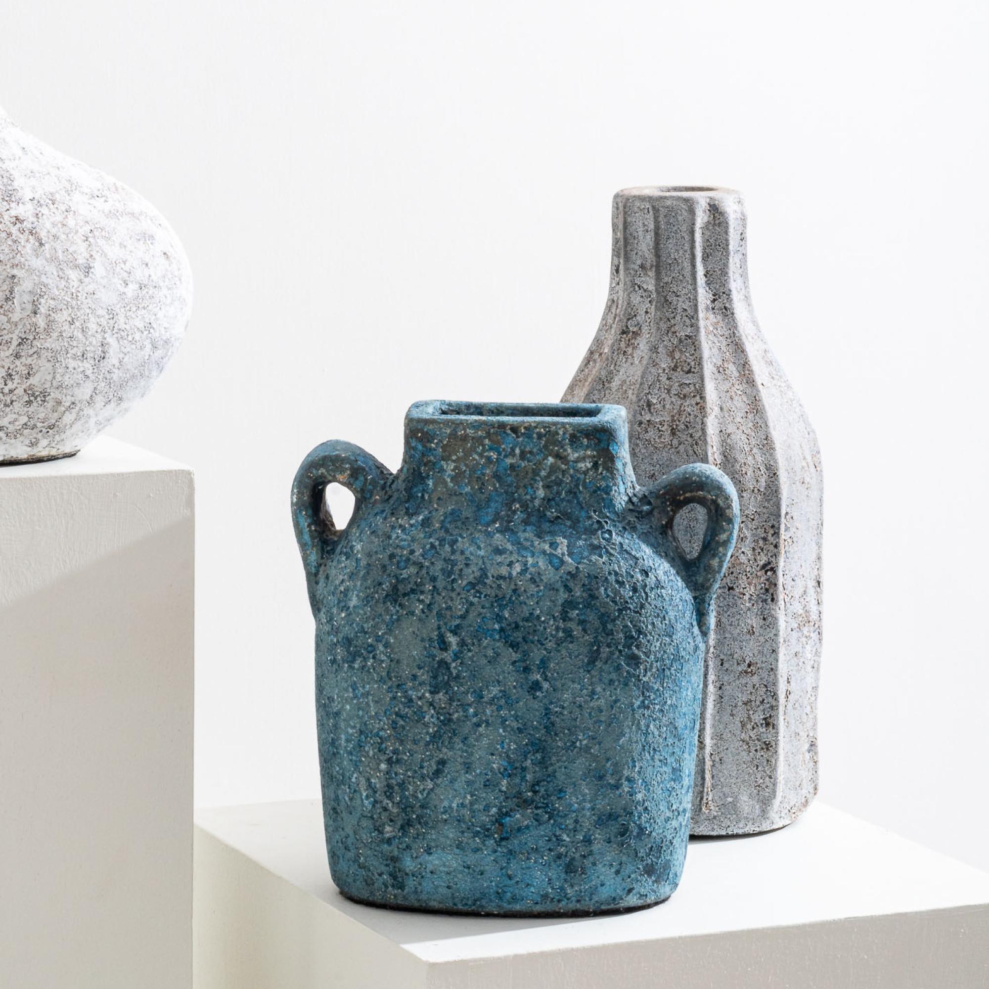 Kuping Vase Jug, Handmade Textured Terracotta Organic Shape in Blue For Sale 3