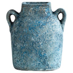 Vaso Kuping, forma organica in terracotta strutturata fatta a mano in blu