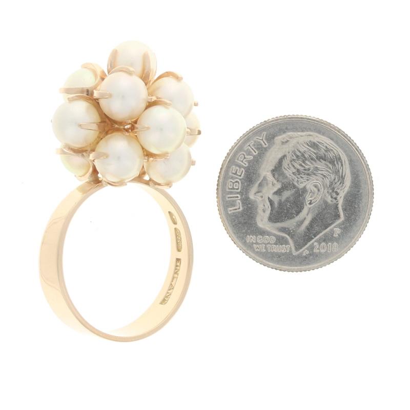 Kupittaan Kulta Akoya Pearl Cluster Cocktail Ring - Yellow Gold 14k Finland In Excellent Condition For Sale In Greensboro, NC