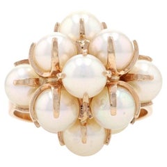 Kupittaan Kulta Akoya Pearl Cluster Cocktail Ring - Yellow Gold 14k Finland