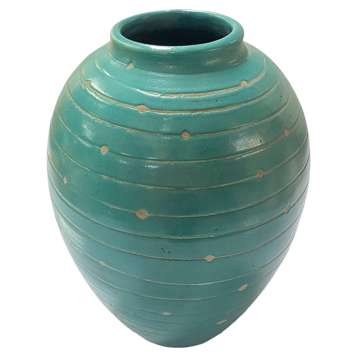 Kupittaan Savi Large Turquoise Ground Vase, Mid-Century Finland