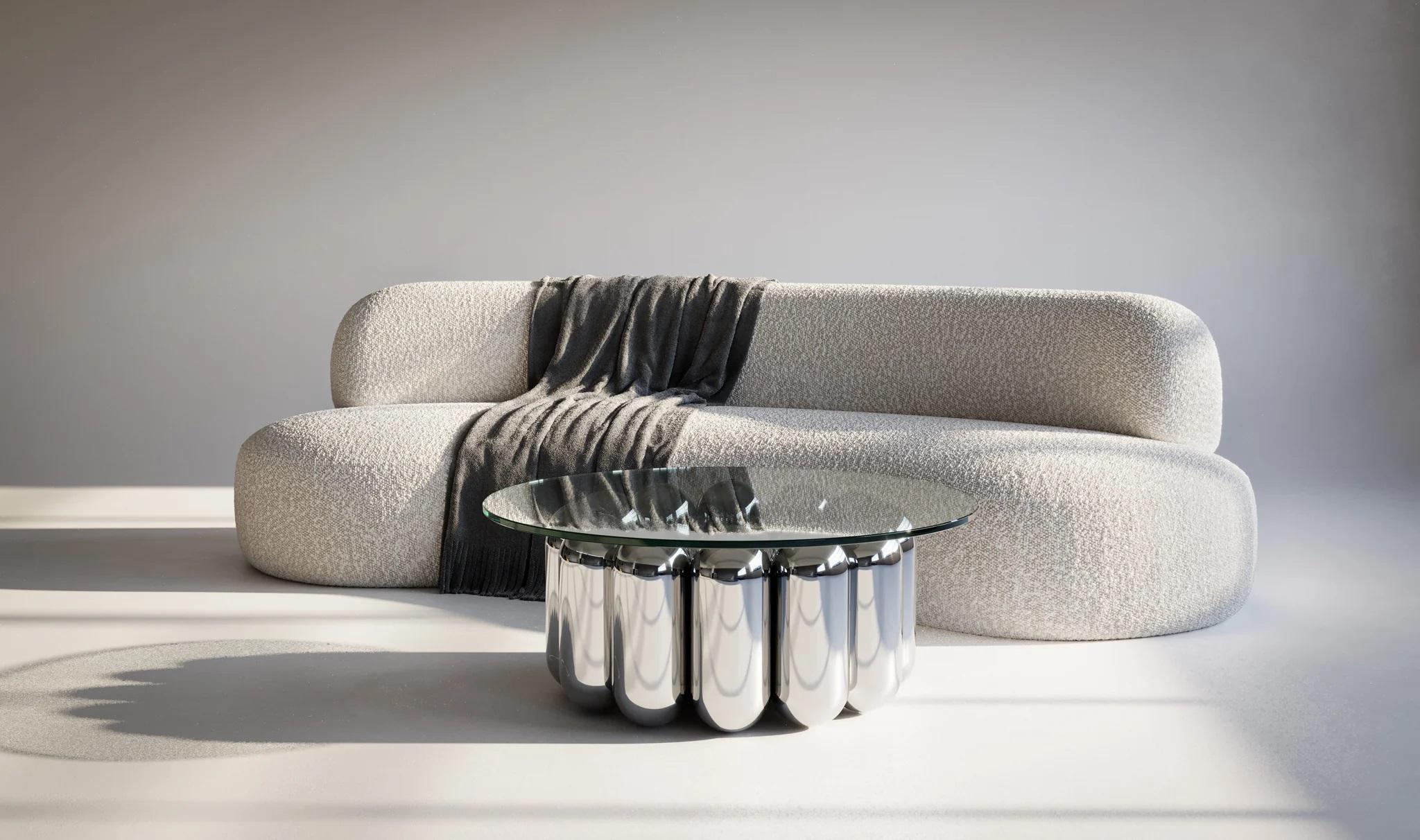 Kupoli Couchtisch 12 von Cameron Design House
Abmessungen: T 98,3 x H 40 cm.
MATERIALIEN: Stahl, Glas.

Erhältlich in anderen Abmessungen.
Erhältlich in lackierter oder verchromter Ausführung. Bitte kontaktieren Sie uns.

Der Kupoli Couchtisch ist