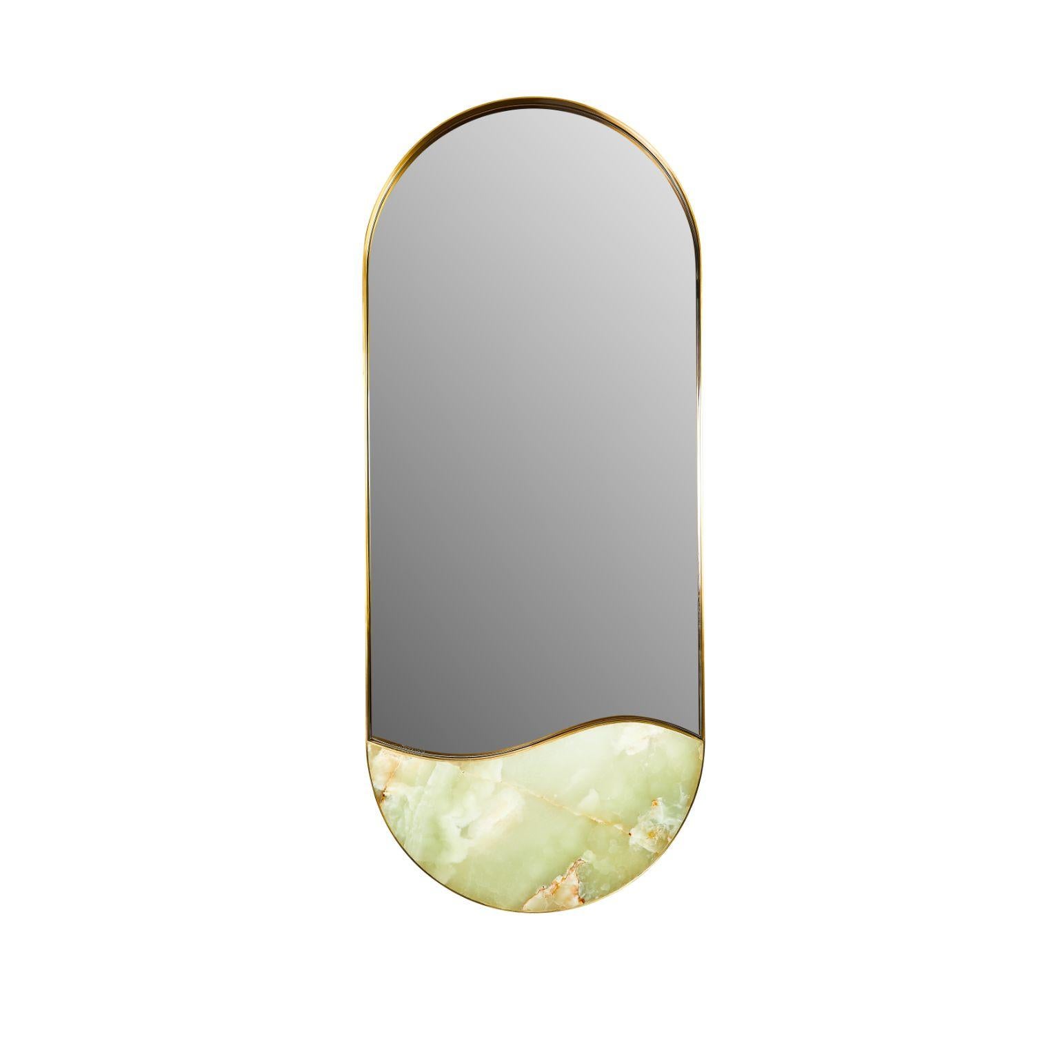 Modern Kura Mirror, Green Onyx, by Marble Balloon For Sale