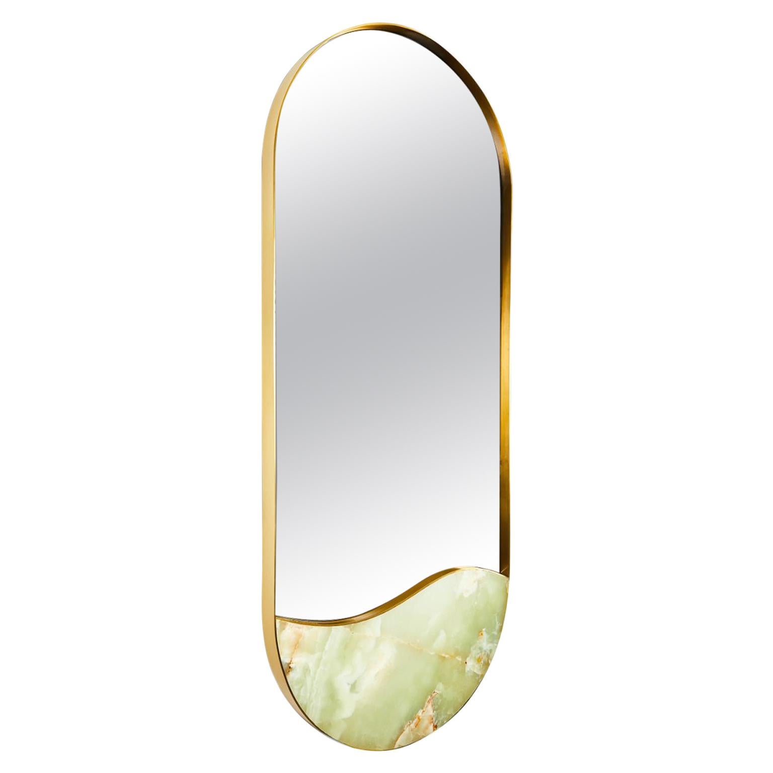 Kura Mirror, Green Onyx, by Marble Balloon For Sale