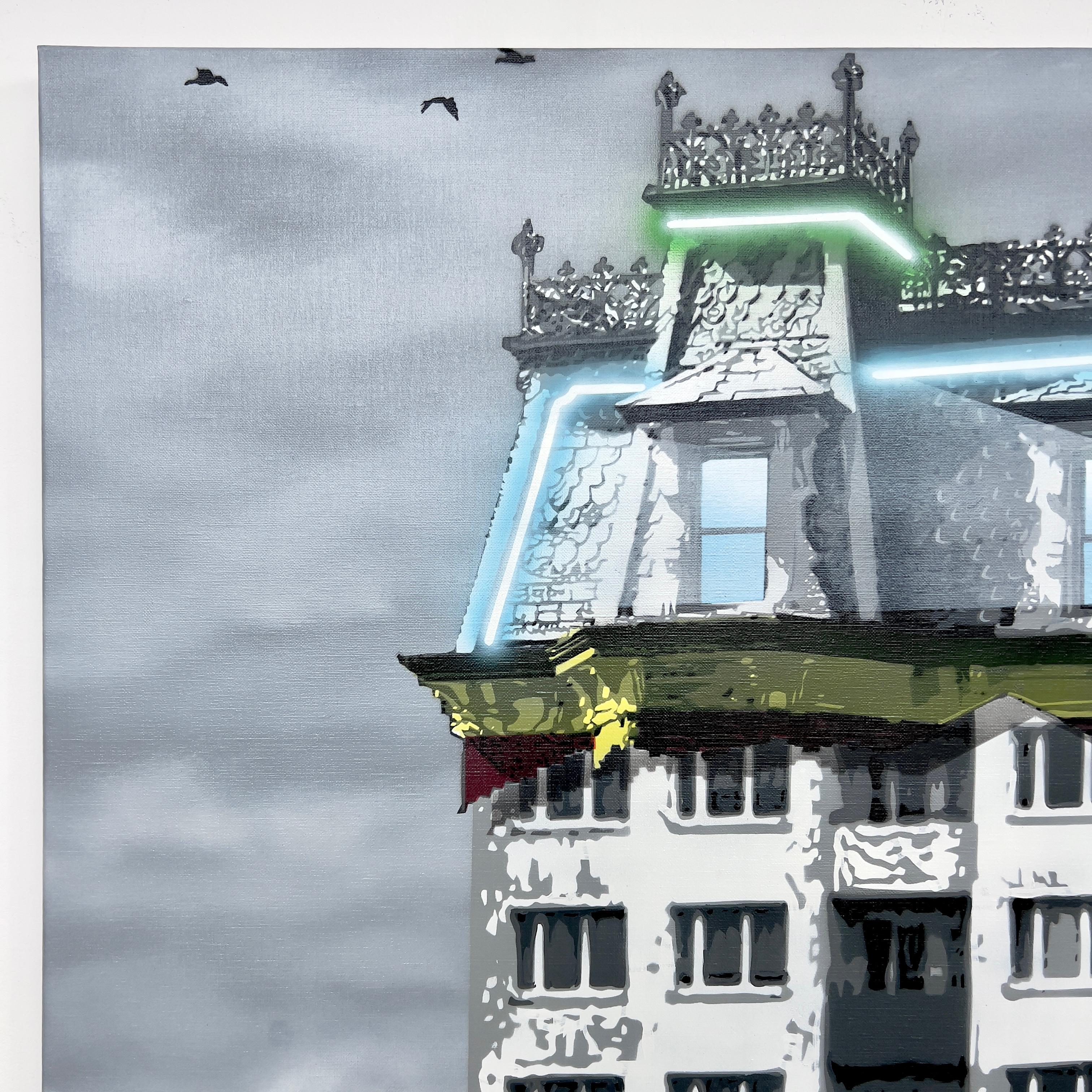 Lienzo estarcido con pintura en spray del artista callejero francés Kurar: Vestige 2 en venta 1