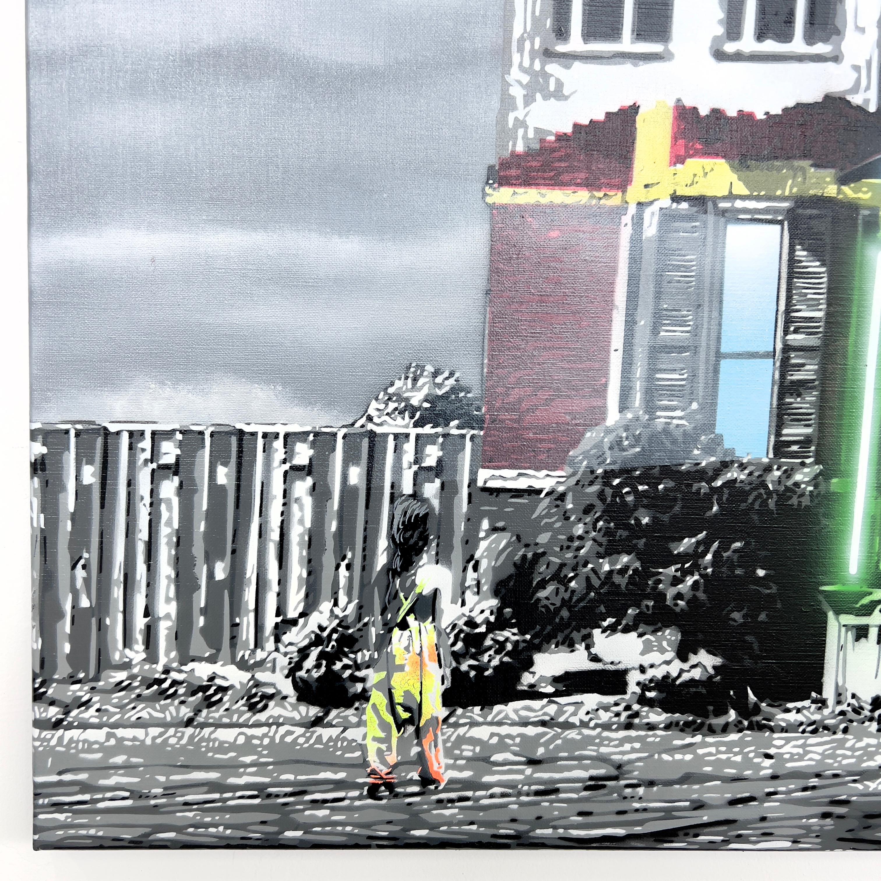 Lienzo estarcido con pintura en spray del artista callejero francés Kurar: Vestige 2 en venta 4