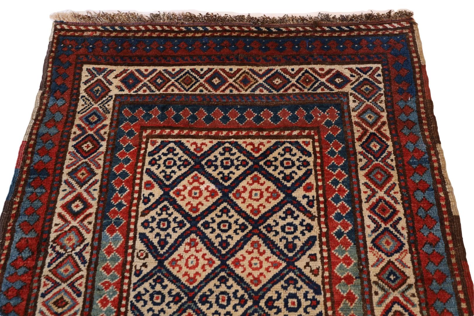 Hand-Knotted Kurd Antique runner, All-Over Geometric - 3'5