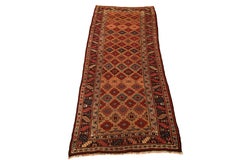 Kurd-Bidjar Antique Rug, Beige Red Blue, Wool Foundation - 3'9" x 9'2"
