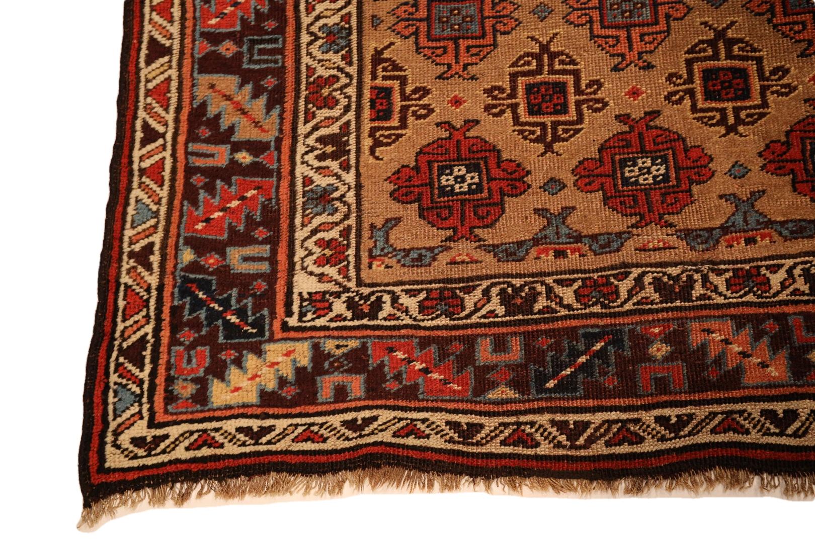 Other Kurd-Bidjar Antique Rug, Beige Red Blue, Wool Foundation - 3'9