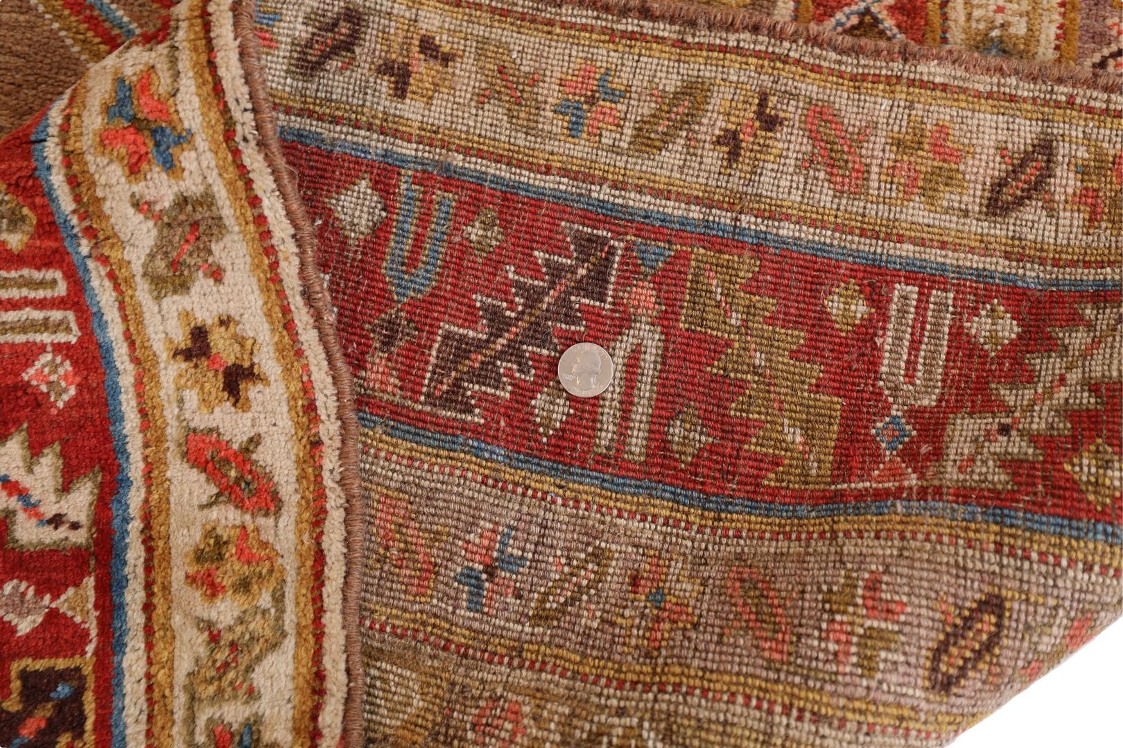 Kurd-Bidjar Antique rug, Brown Red Blue - 4'7