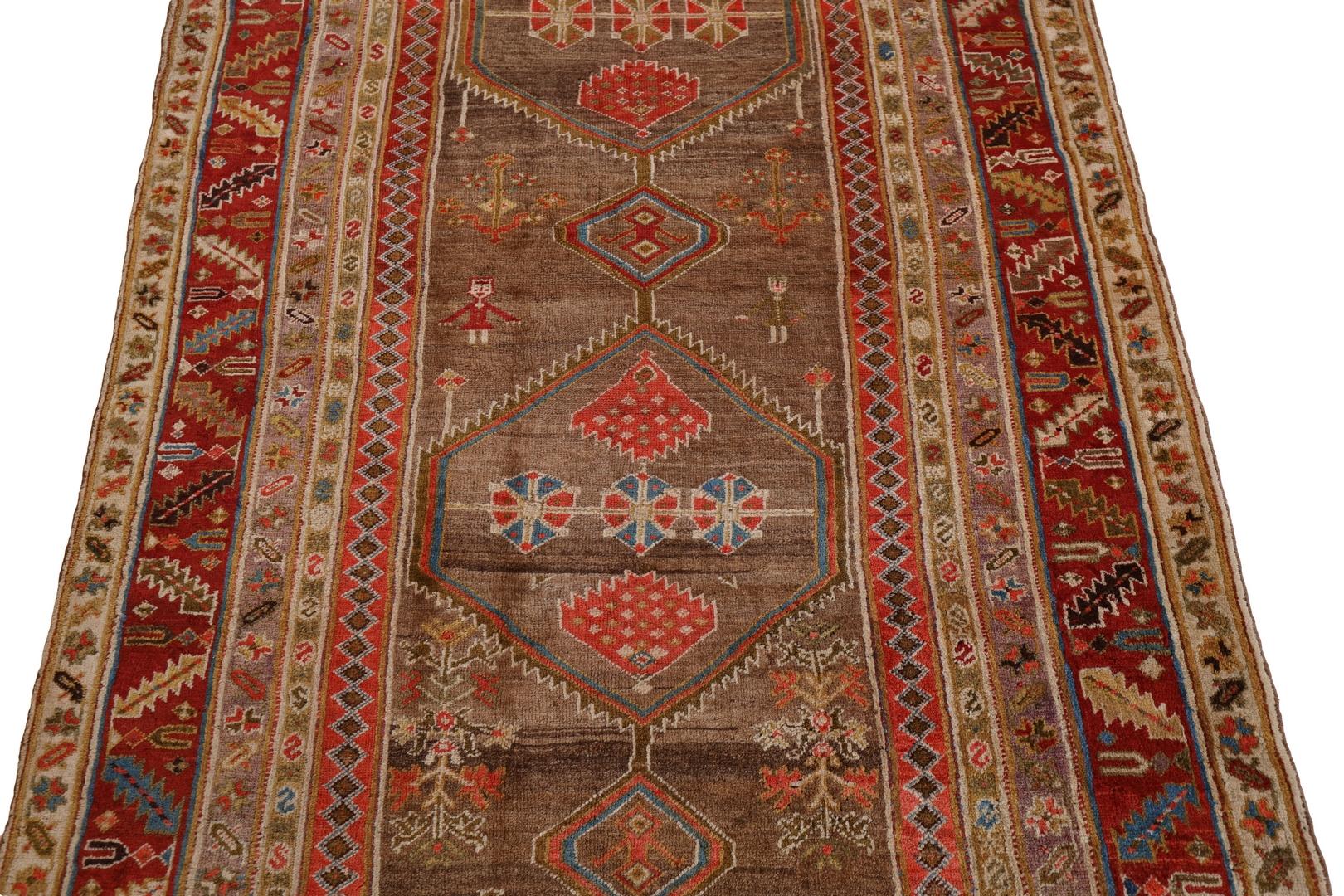 Persian Kurd-Bidjar Antique rug, Brown Red Blue - 4'7
