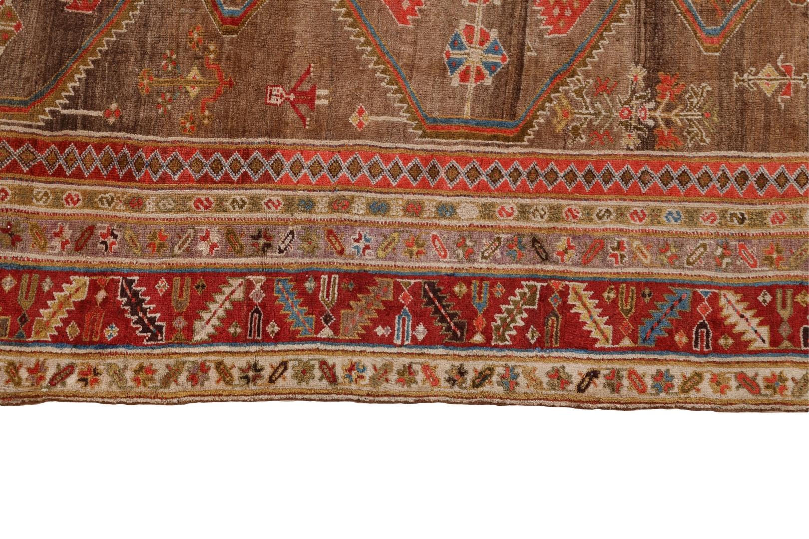 Hand-Knotted Kurd-Bidjar Antique rug, Brown Red Blue - 4'7
