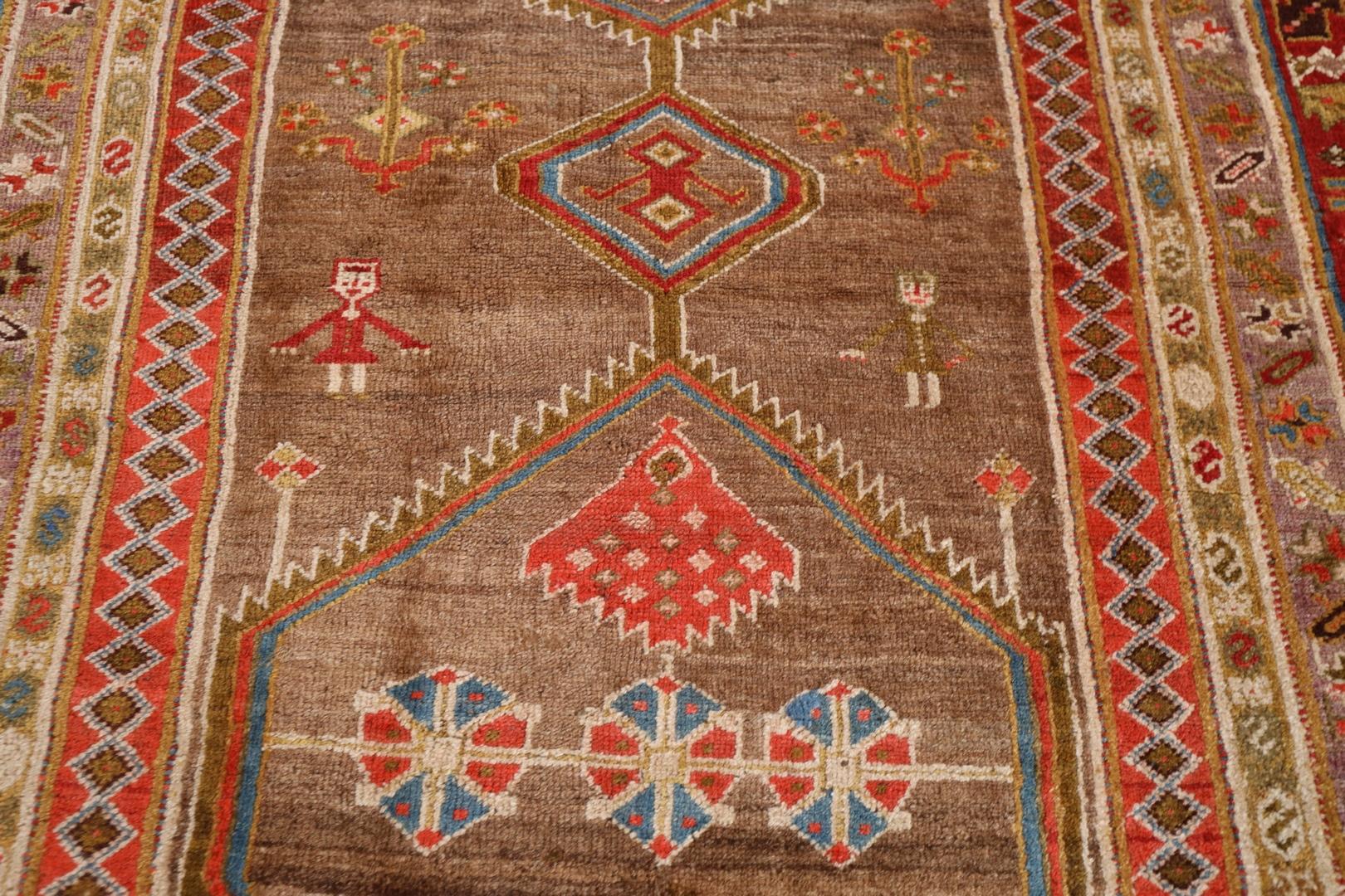 20th Century Kurd-Bidjar Antique rug, Brown Red Blue - 4'7