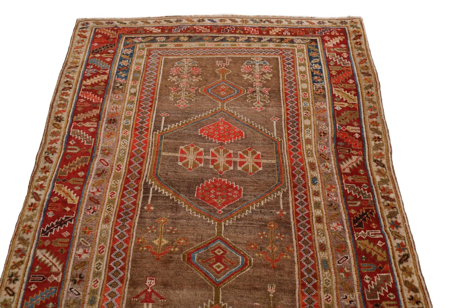 Wool Kurd-Bidjar Antique rug, Brown Red Blue - 4'7