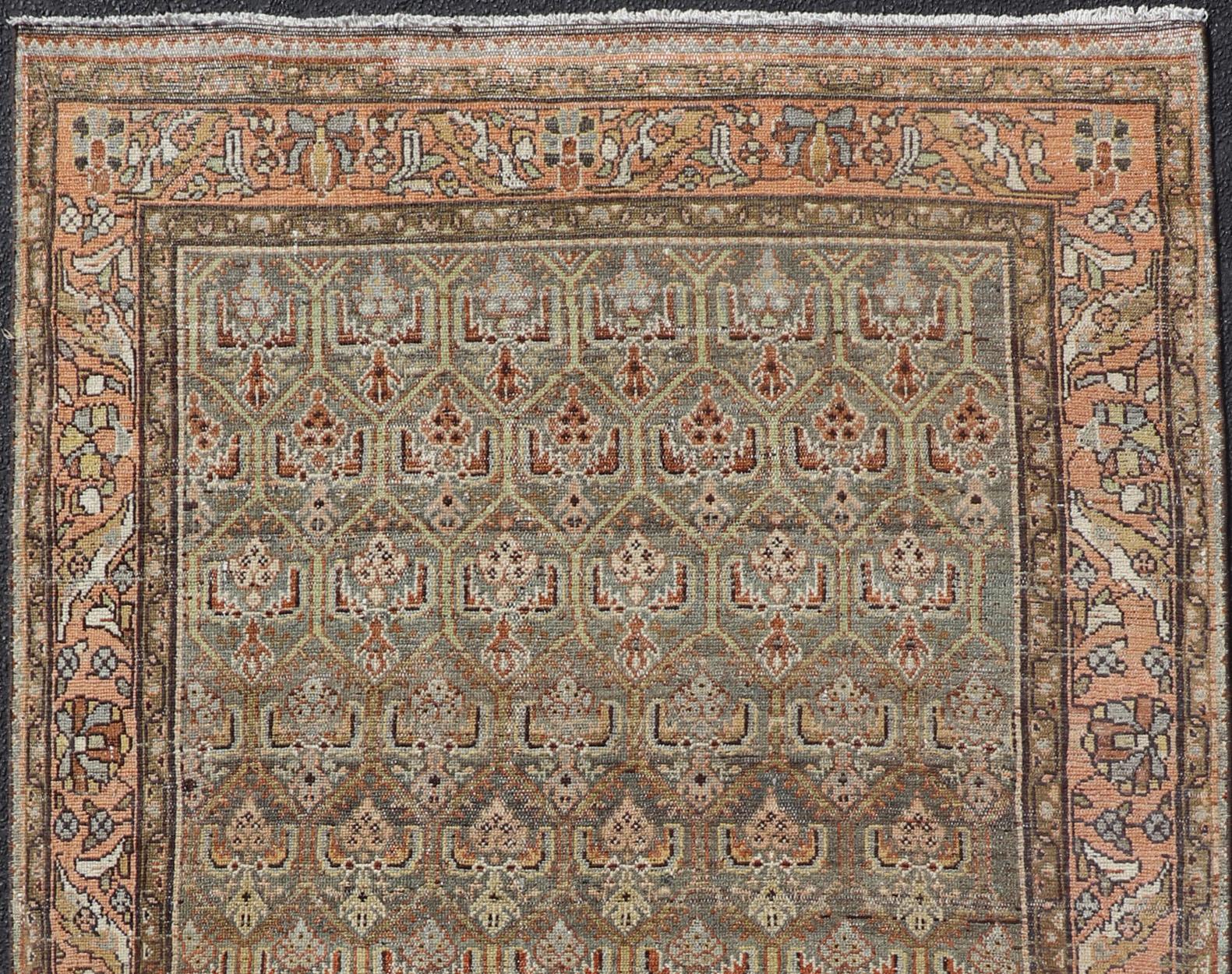 Kurdish Antique Gallery Runner with All-Over Tribal Design in Brown's and Pink For Sale 2