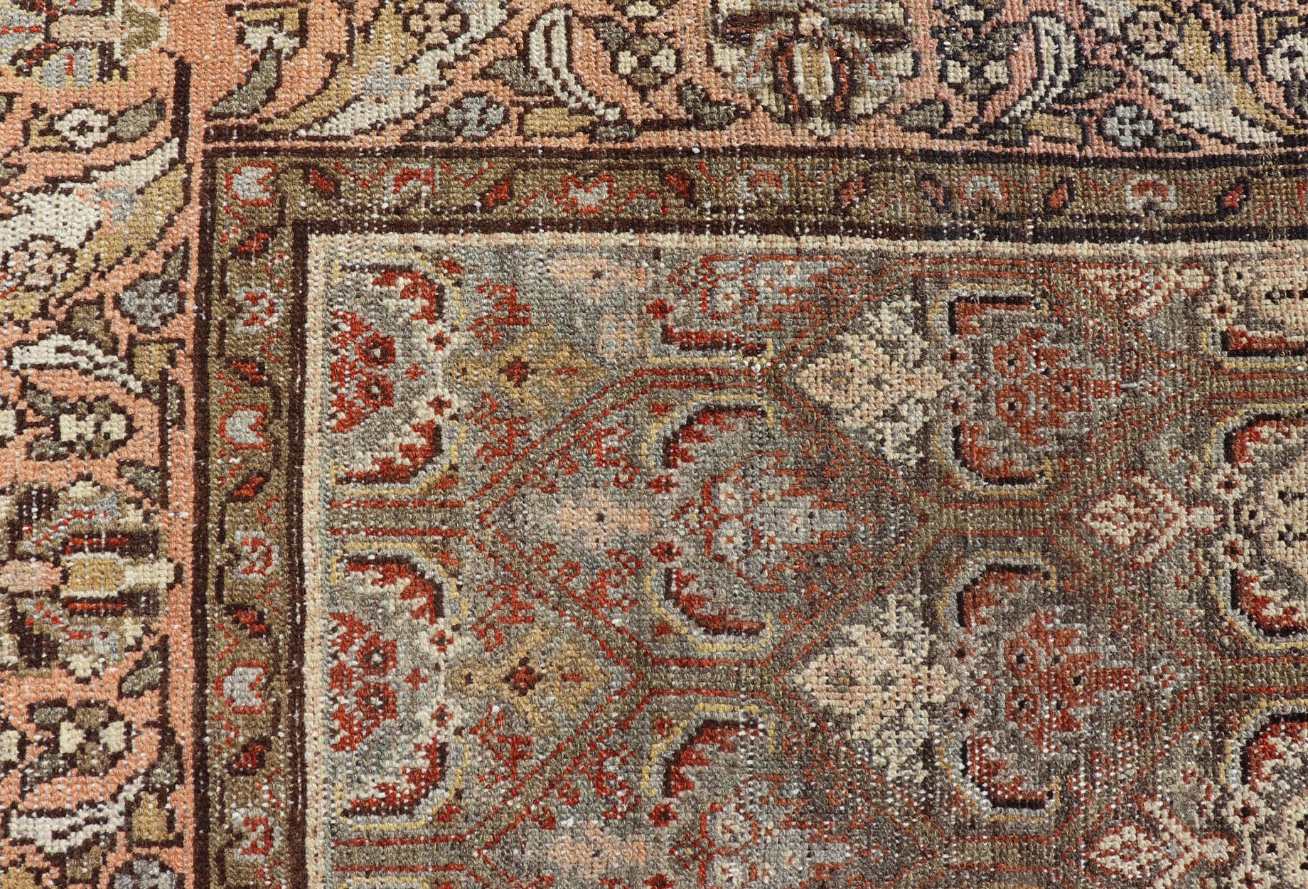 Wool Kurdish Antique Gallery Runner with All-Over Tribal Design in Brown's and Pink For Sale