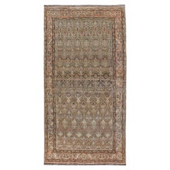 Kurdish Antique Gallery Runner with All-Over Tribal Design in Brown's and Pink