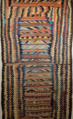 Vintage Kurdish Tapestry Kilim in Turquoise, Aqua, Green, Yellow, Red, Navy