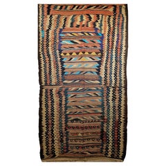Antique Kurdish Tapestry Kilim in Turquoise, Aqua, Green, Yellow, Red, Navy