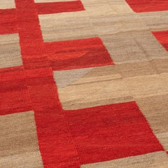 Kurdish Checkerboard Kilim, Large Madder Red Turkish Wool Rug Vintage Carpet