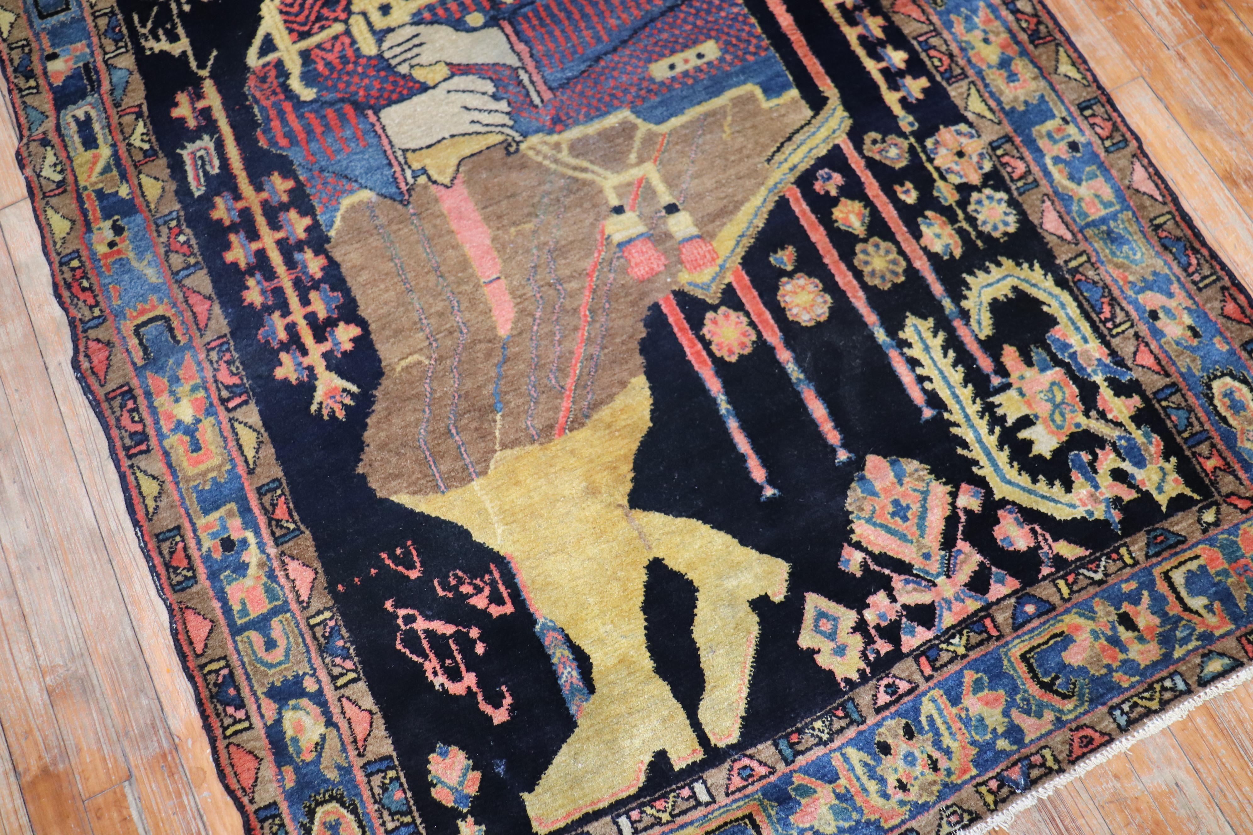 Hand-Woven Kurdish Colonel Mohammad Tagi-Khan Persian Pictorial Rug For Sale