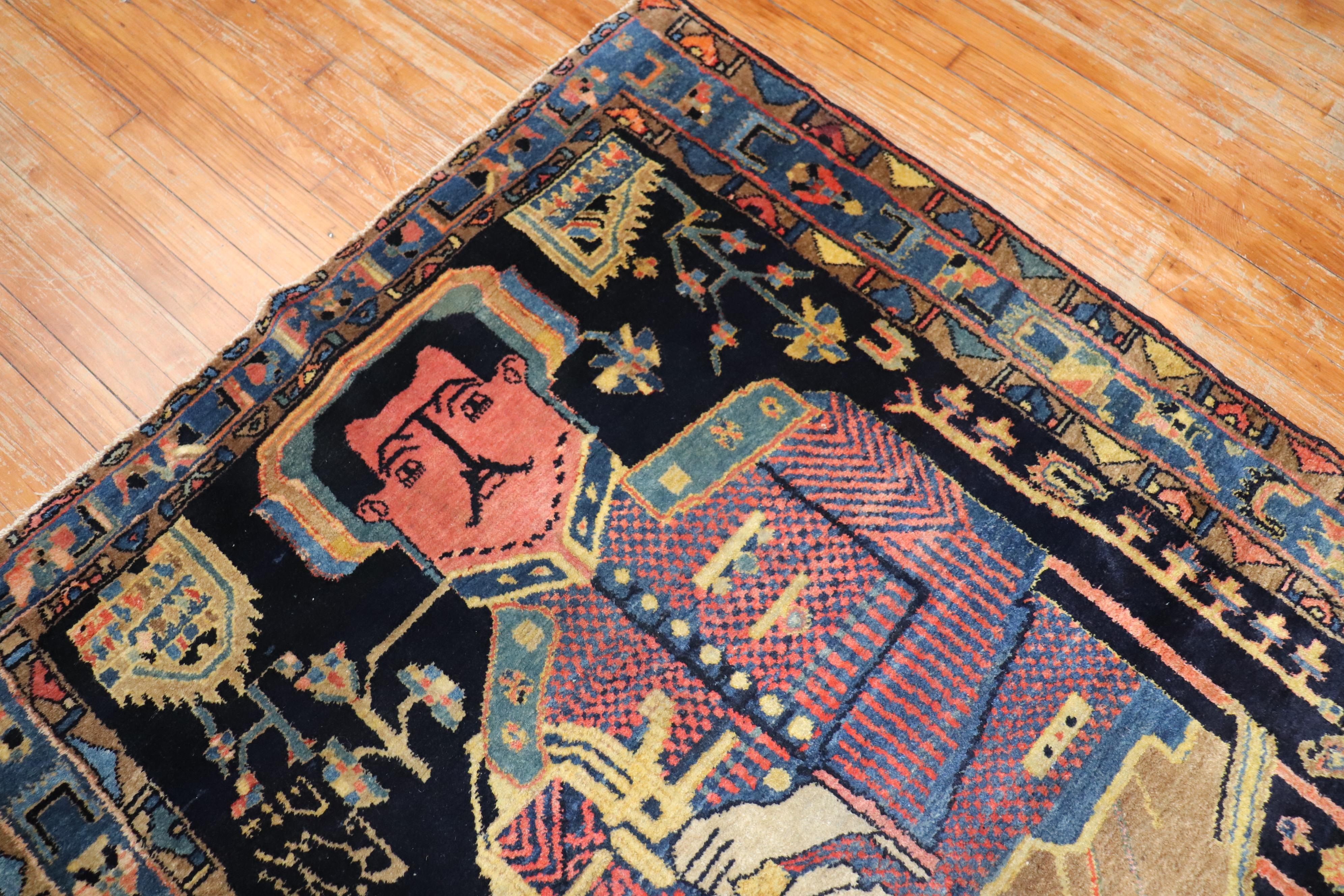 20th Century Kurdish Colonel Mohammad Tagi-Khan Persian Pictorial Rug For Sale