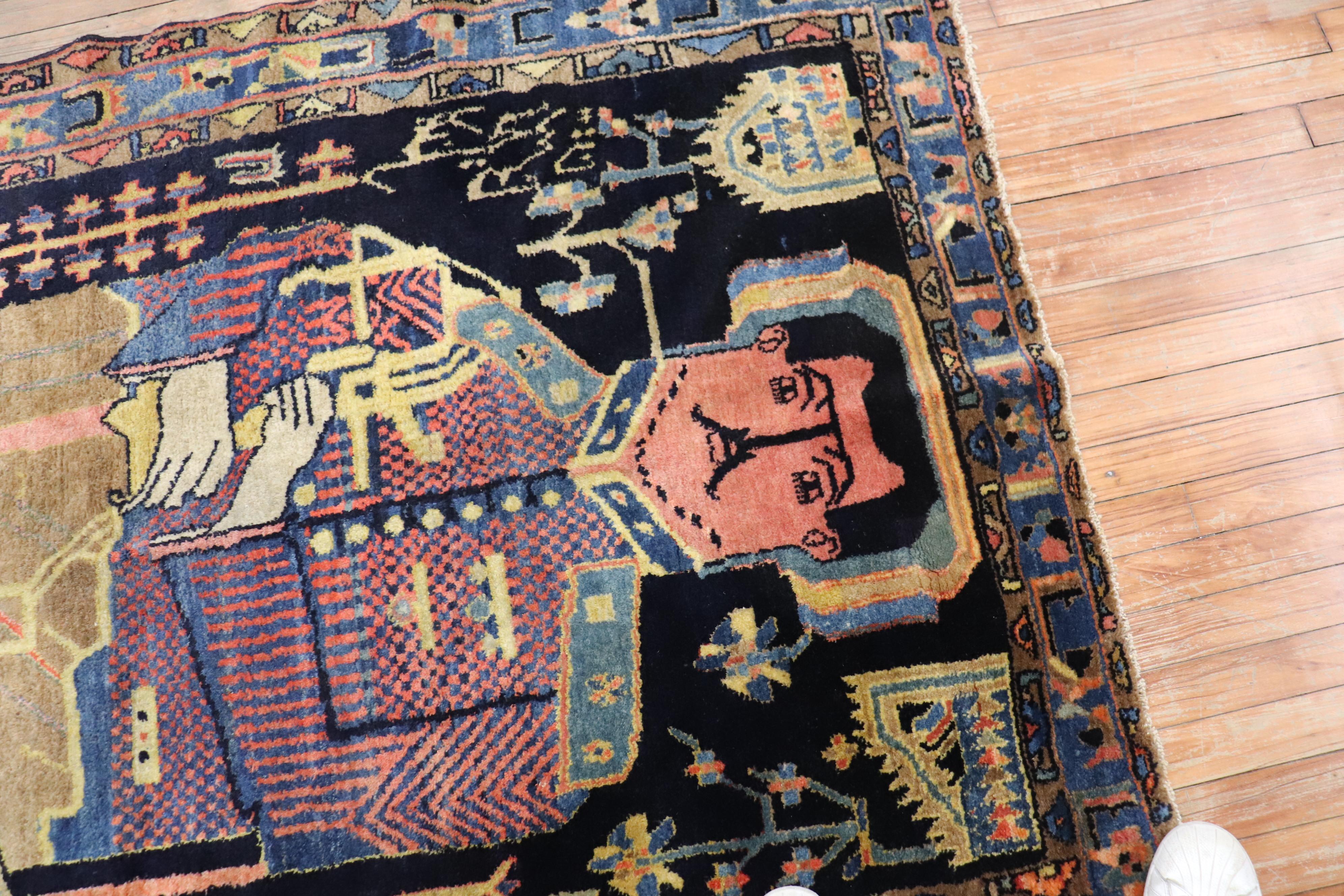 Wool Kurdish Colonel Mohammad Tagi-Khan Persian Pictorial Rug For Sale